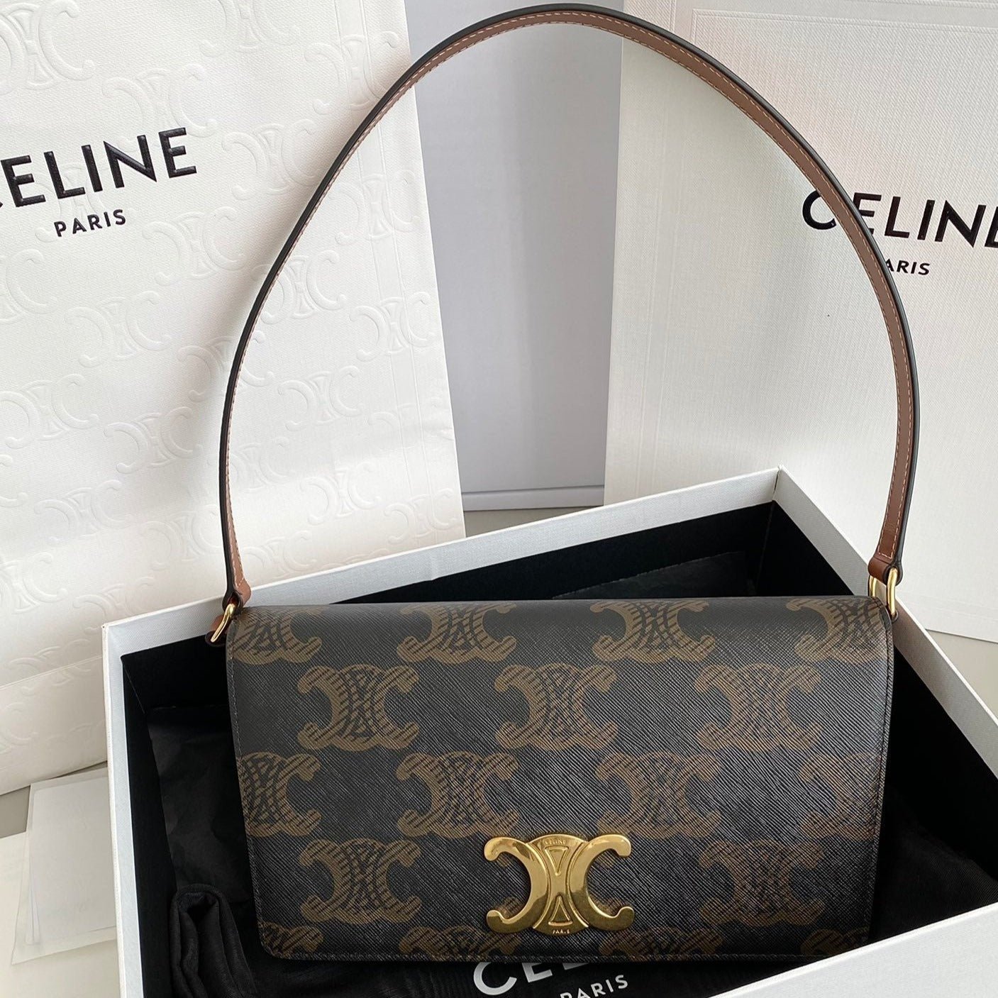 Alternative view of Celine Triomphe Monogram Trapezoid Bag