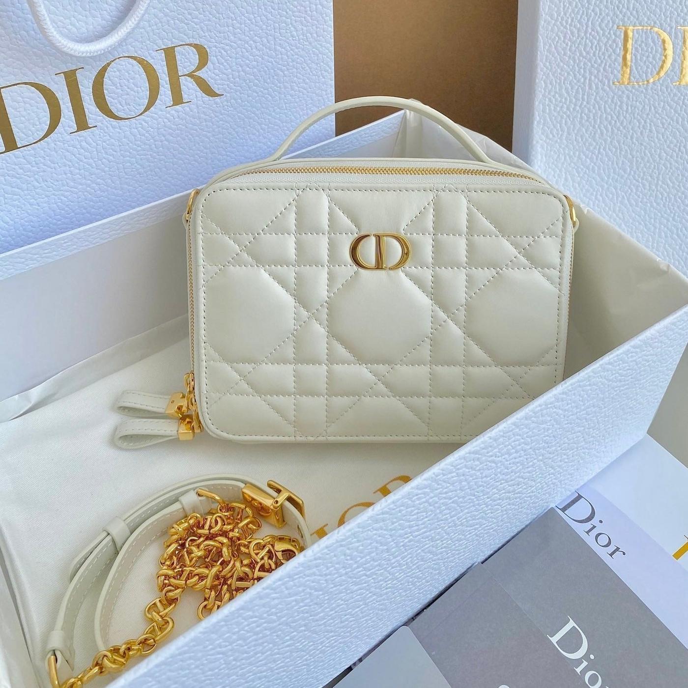 Dior Caro 18 Calfskin Camera Bag White