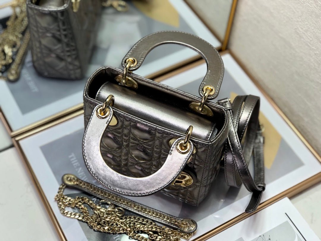 Alternative view of Dior Mini Lady Dark Purple Metallic Lambskin Handbag