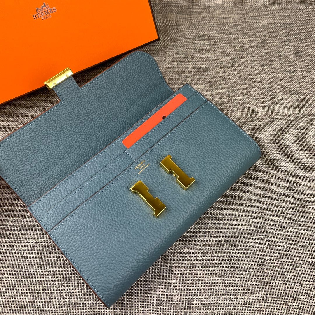 HERMES CLUTCH CONSTANCE 22 CERULEAN CALFSKIN GOLD HARDWARE - Image 4