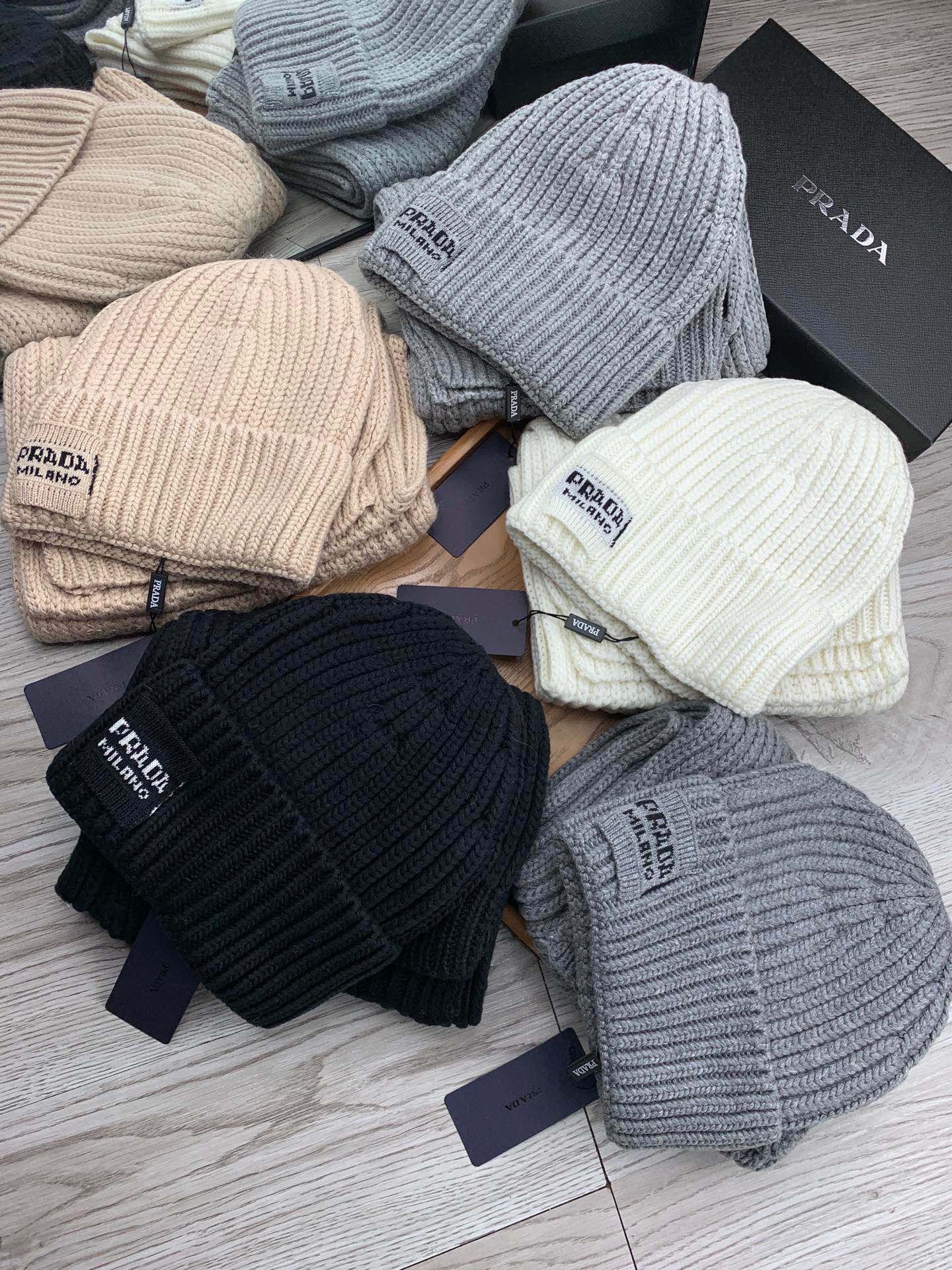 Prada Style Grey Rib Knit Hat Scarf Set - Image 9