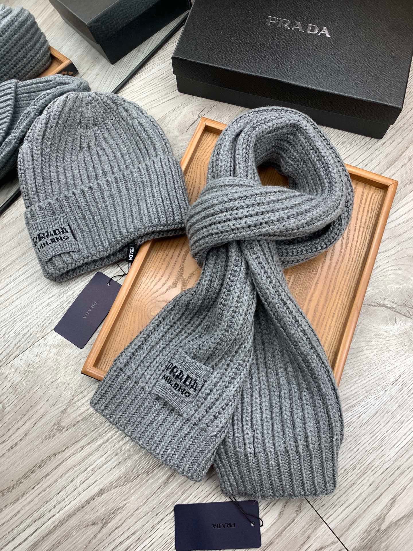 Alternative view of Prada Style Grey Rib Knit Hat Scarf