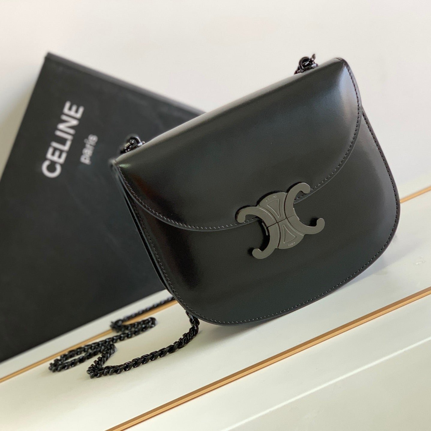 Celine Besace Clea Black Silver Chain Bag