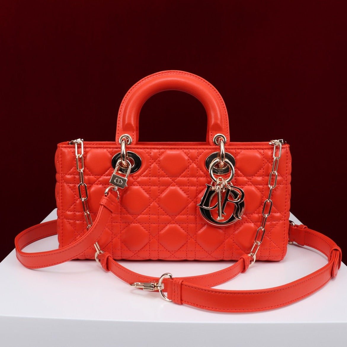 Dior Lady D-Joy 26 Red Lambskin Handbag