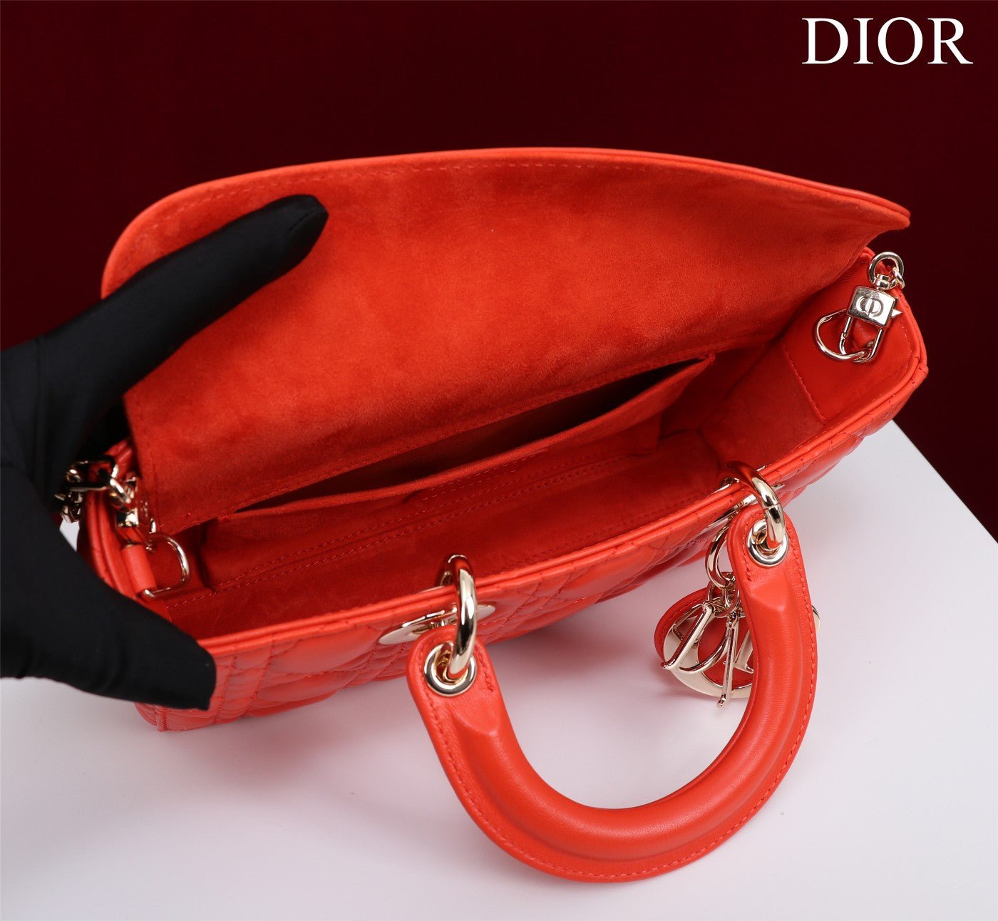 Dior Lady D-Joy 26 Red Lambskin Handbag - Image 6