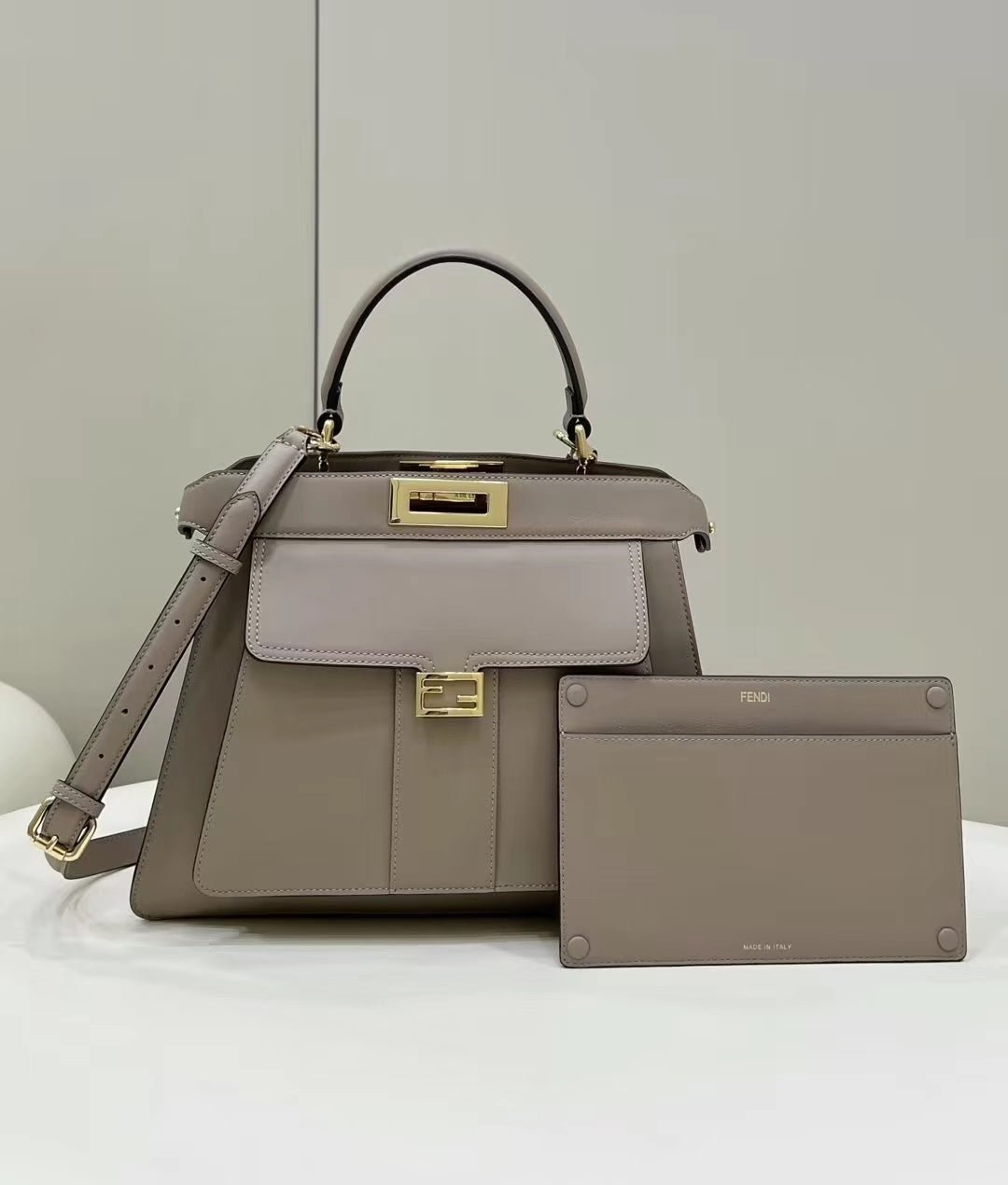 Alternative view of Fendi Peekaboo 33 Khaki Calfskin Gold Hardware