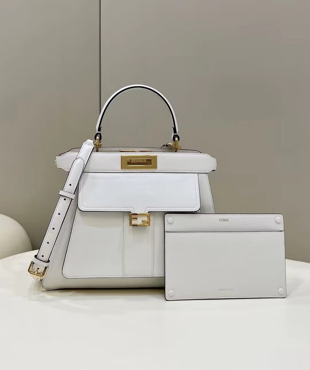 Alternative view of Fendi Peekaboo 33 White Calfskin Gold Hardware