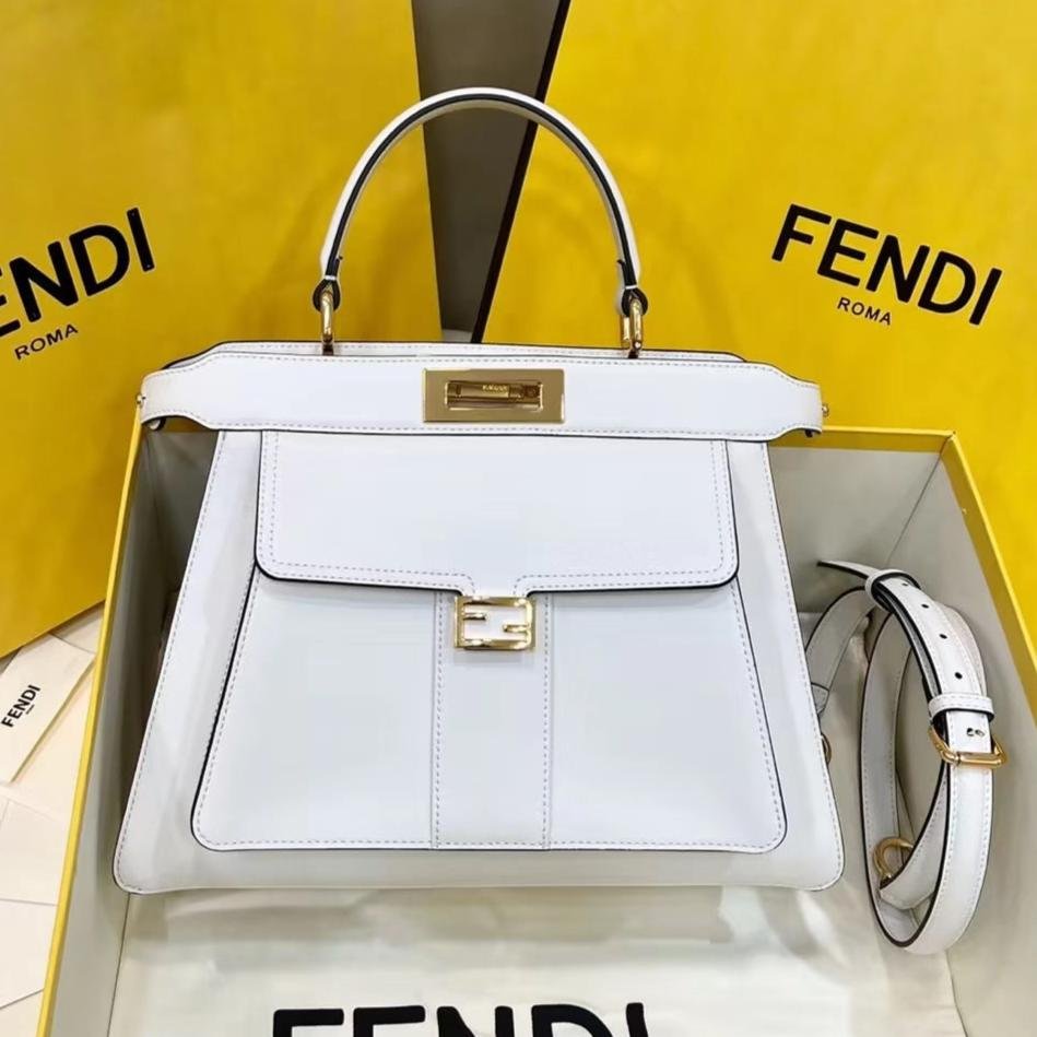 Fendi Peekaboo 33 White Calfskin Gold Hardware
