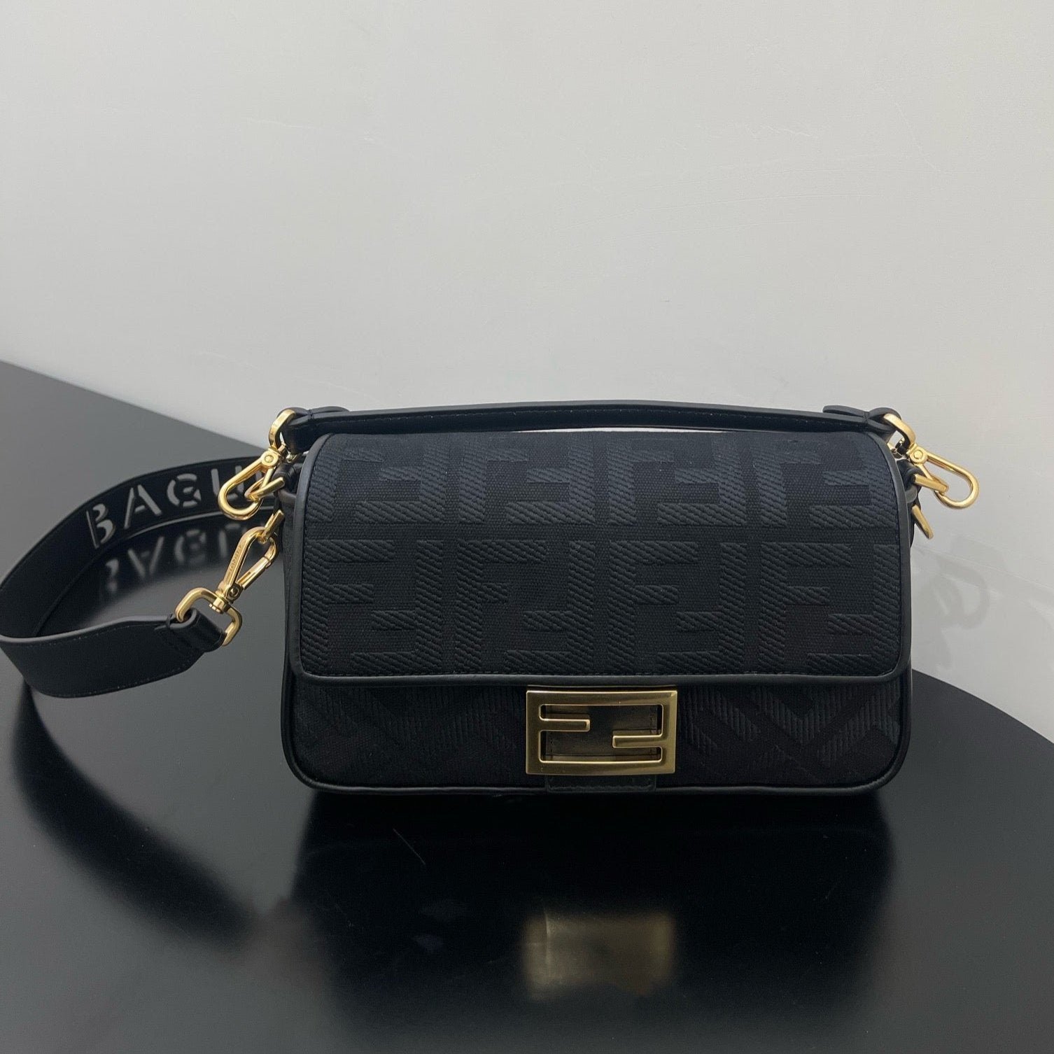 Fendi 26 Baguette Black Nappa Leather Gold
