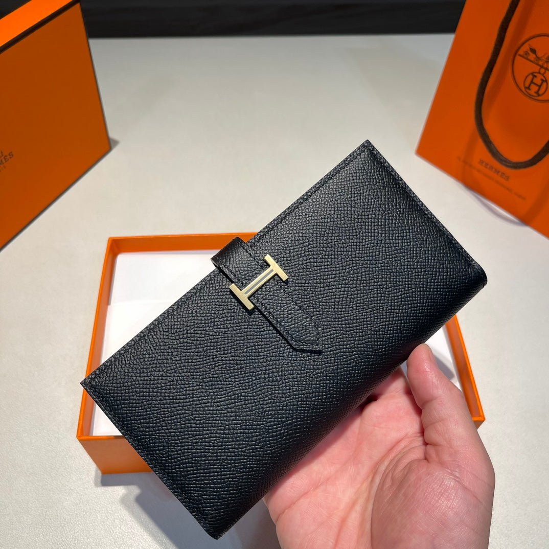 HERMES BEARN WALLET 17.5 BLACK EPSOM GOLD HARDWARE - Image 9
