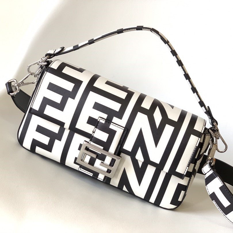 Fendi Roma 27 Black White Calfskin Bag