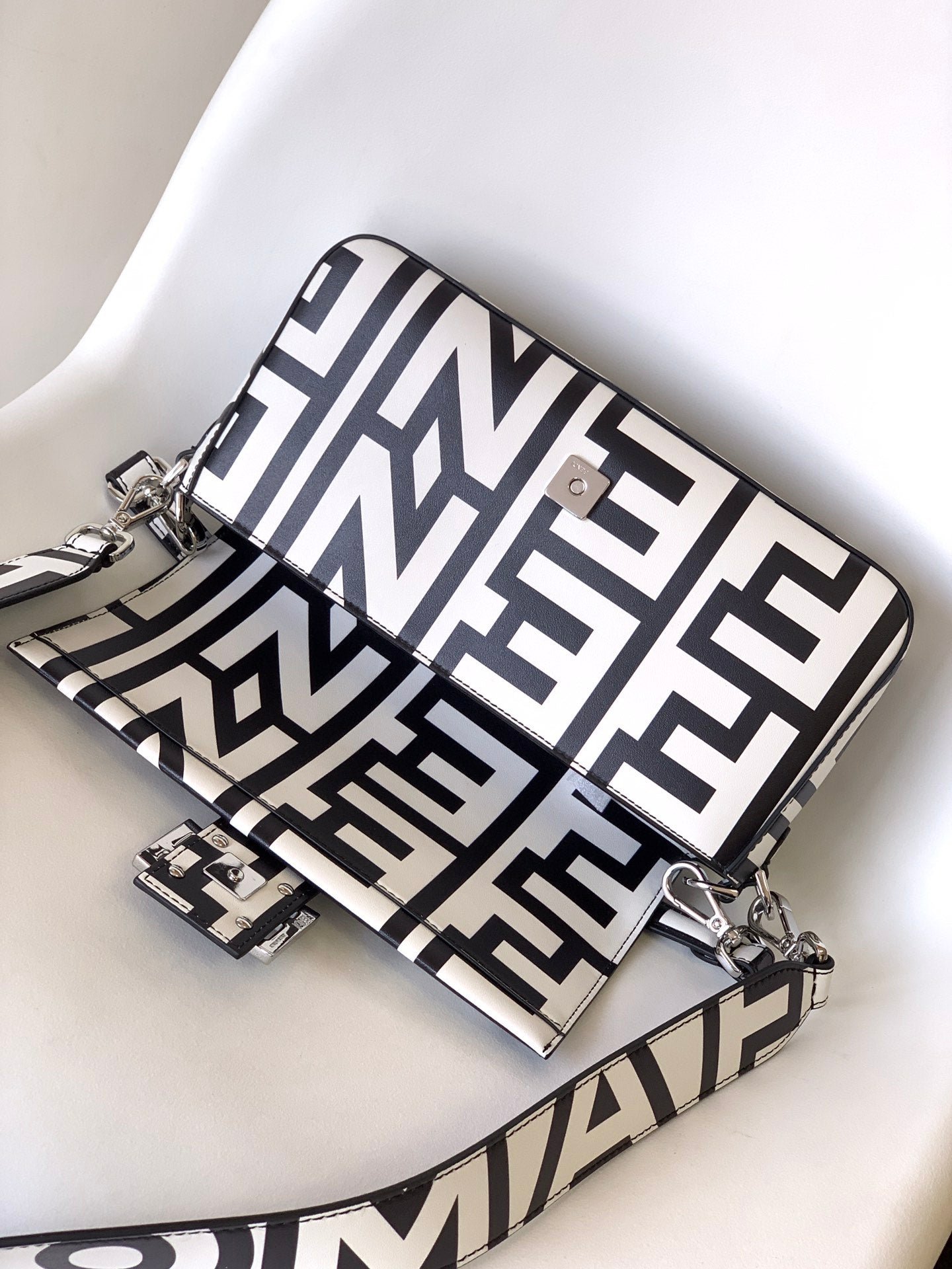Alternative view of Fendi Roma 27 Black White Calfskin Bag