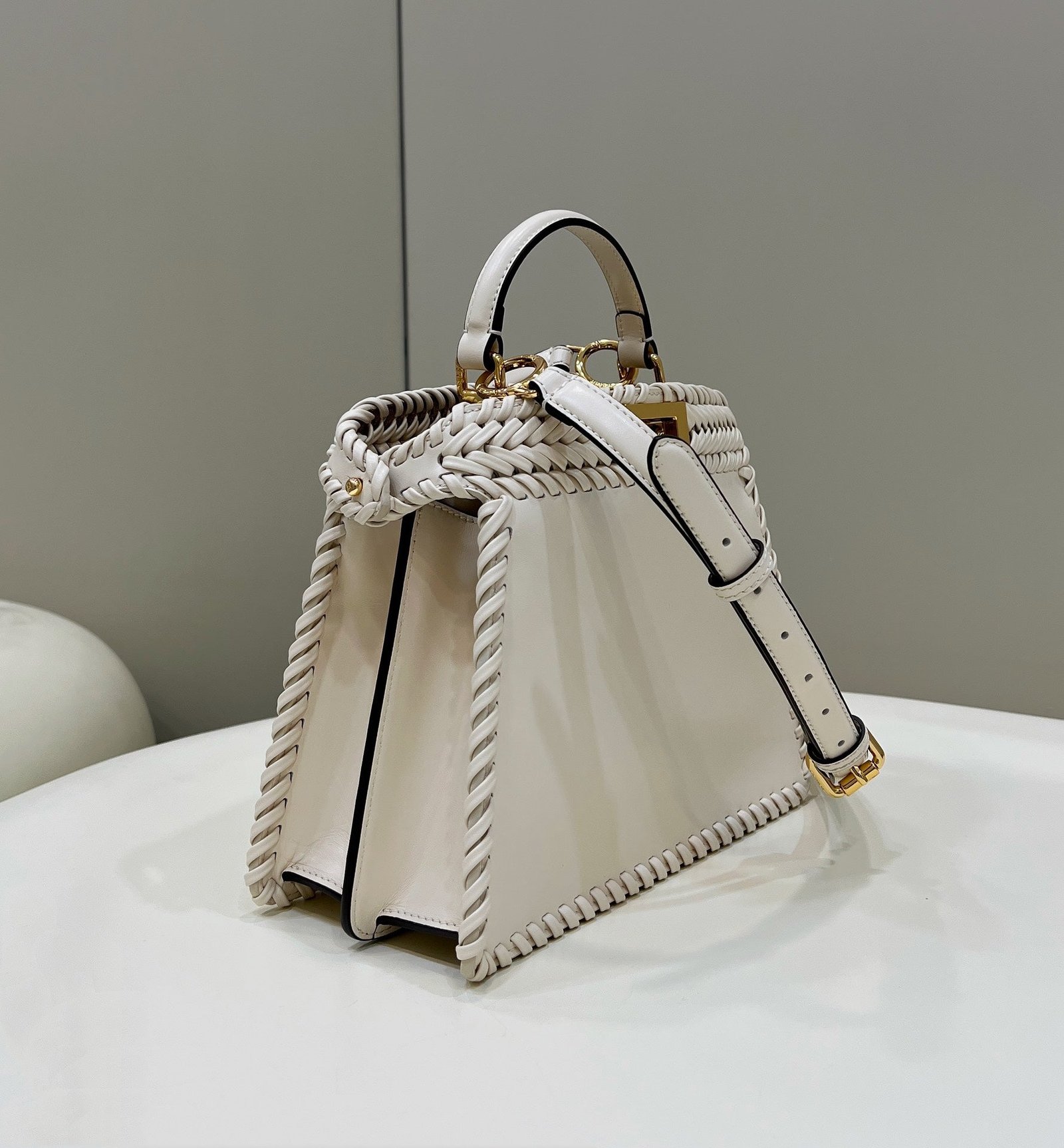 Alternative view of Fendi Peekaboo Iseeu White Calfskin Woven