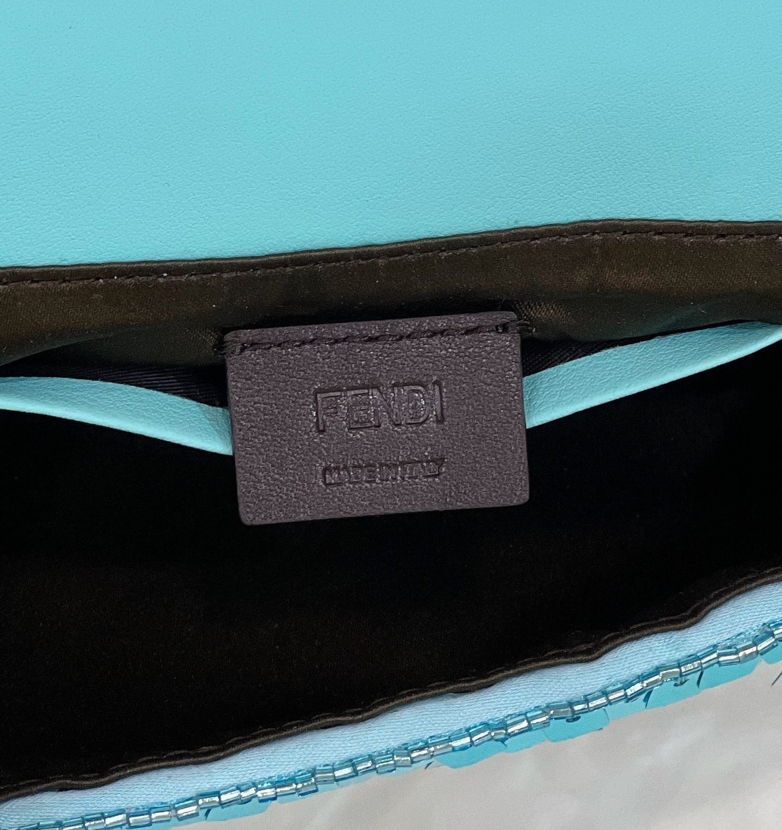 Fendi Baguette Mini 19 Bright Turquoise Sequins - Image 9