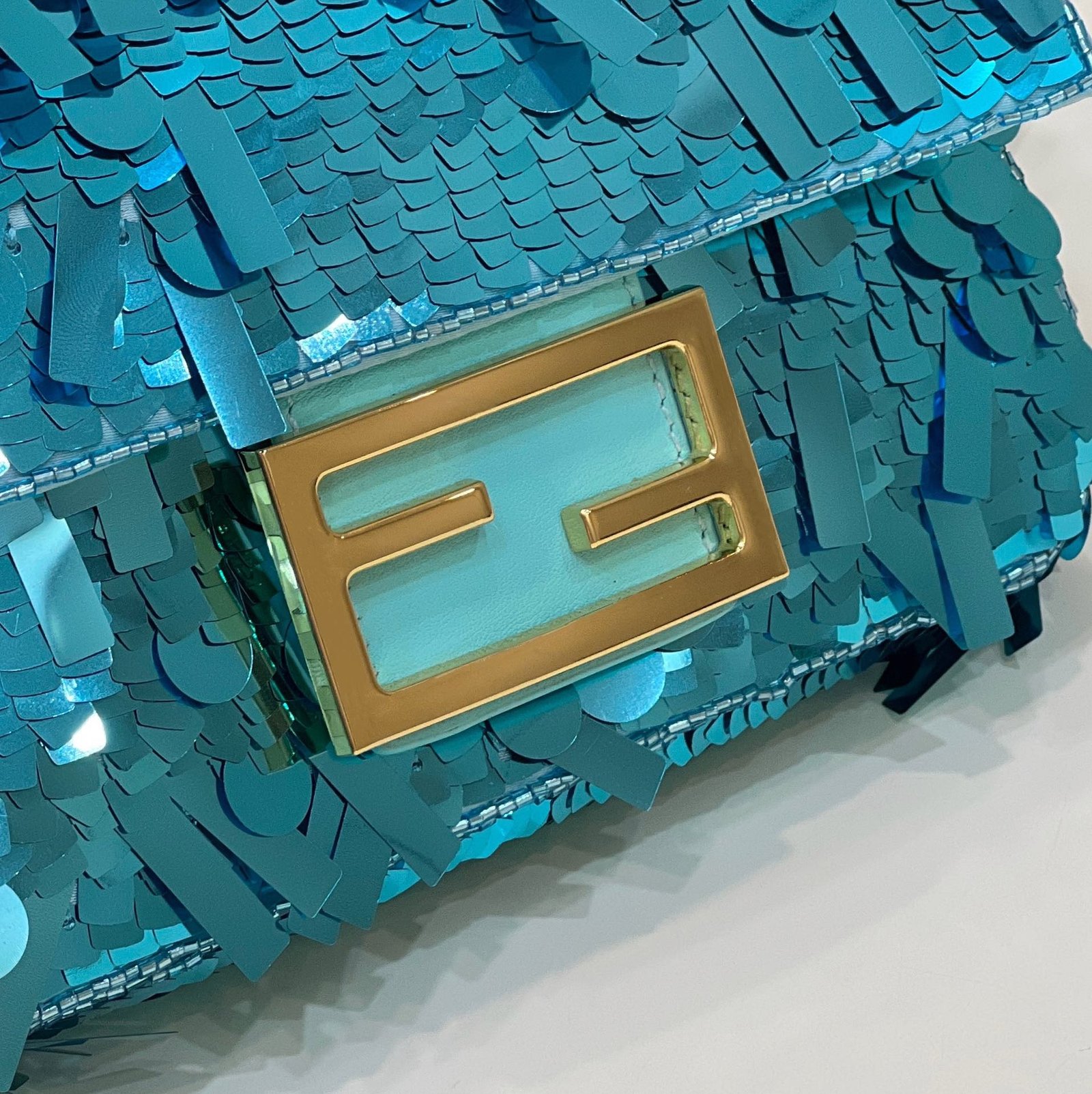 Fendi Baguette Mini 19 Bright Turquoise Sequins - Image 5