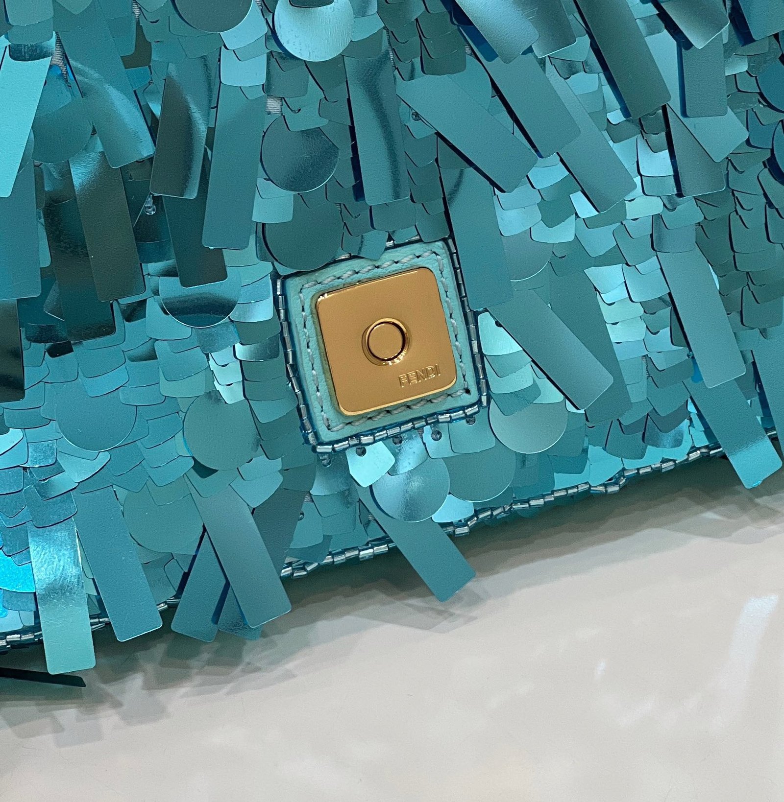 Fendi Baguette Mini 19 Bright Turquoise Sequins - Image 6