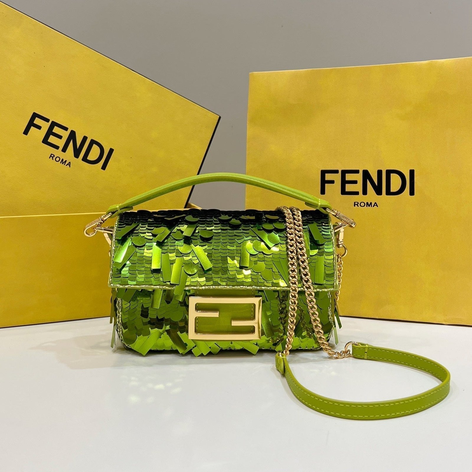 Fendi Baguette Mini 19 Limerick Green Sequins