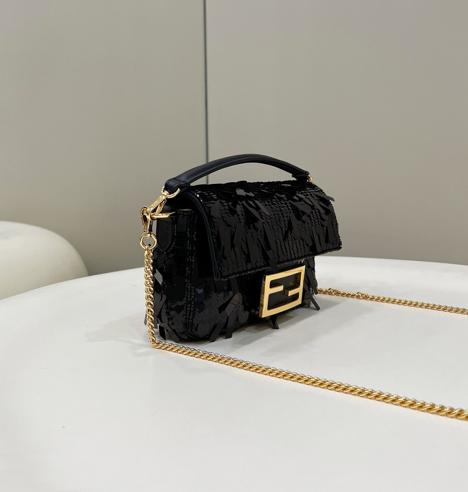 Alternative view of Fendi Baguette Mini 19 Black Sequins Gold Hardware