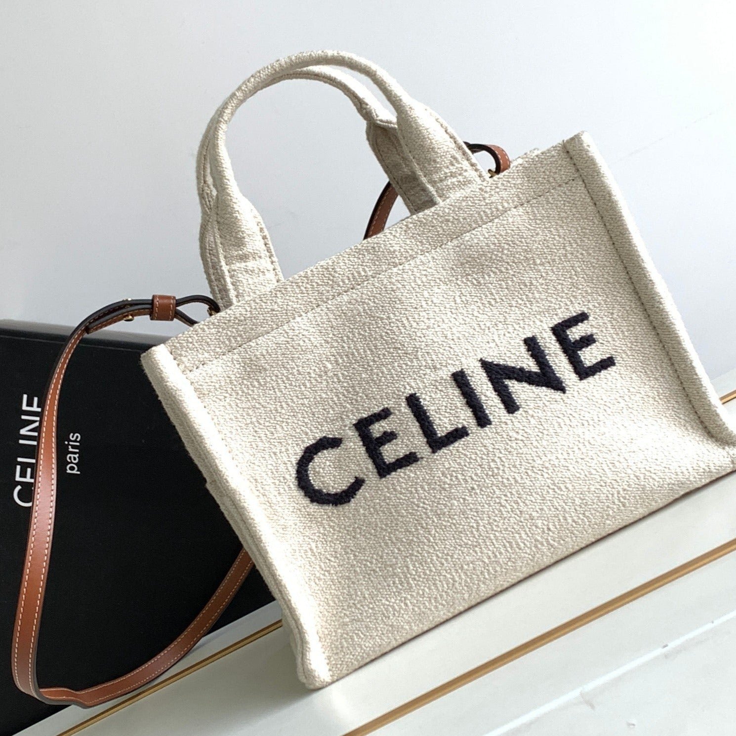 Celine Thais 26 White Fabric Tote