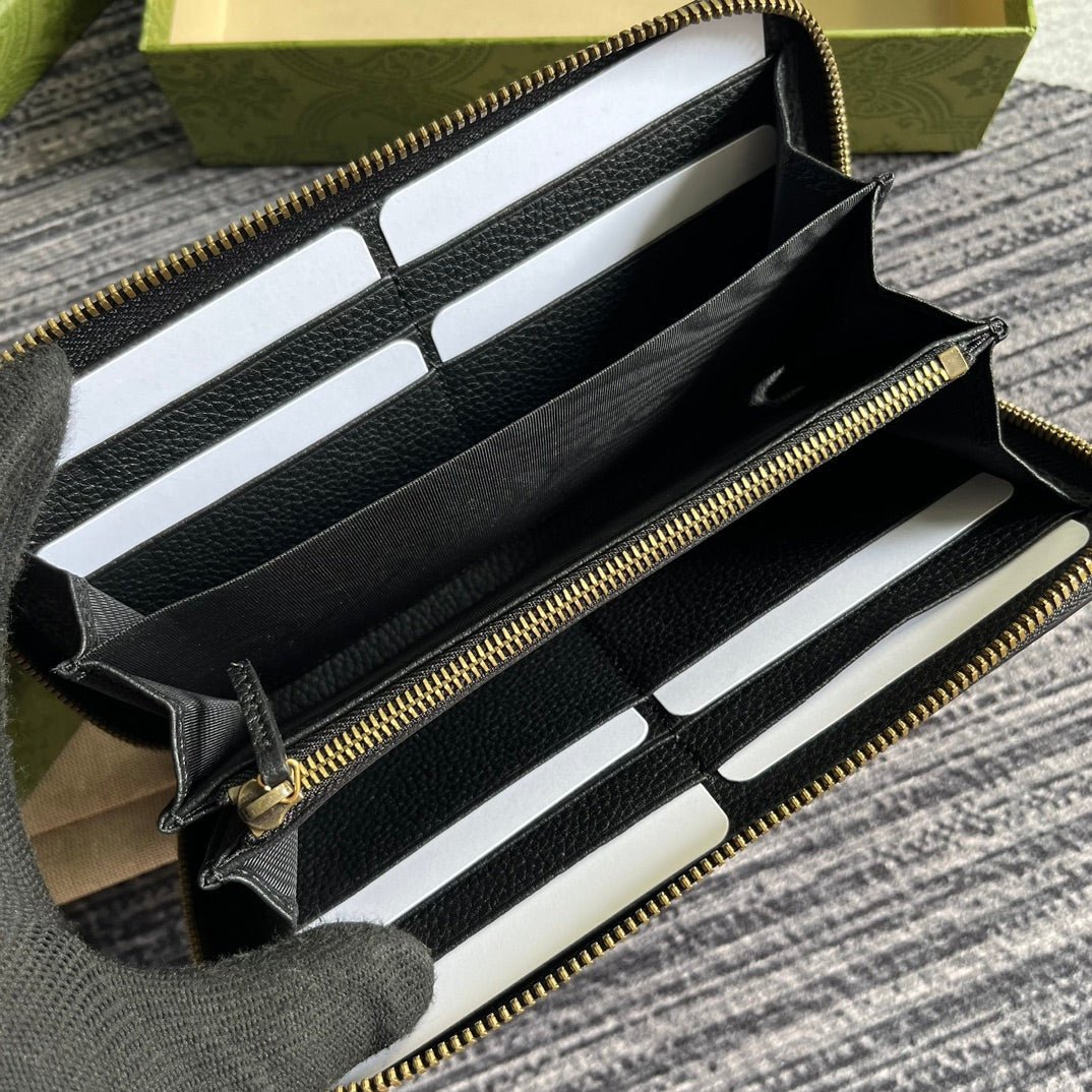 GUCCI Black Gold GG Zip Wallet - Image 4