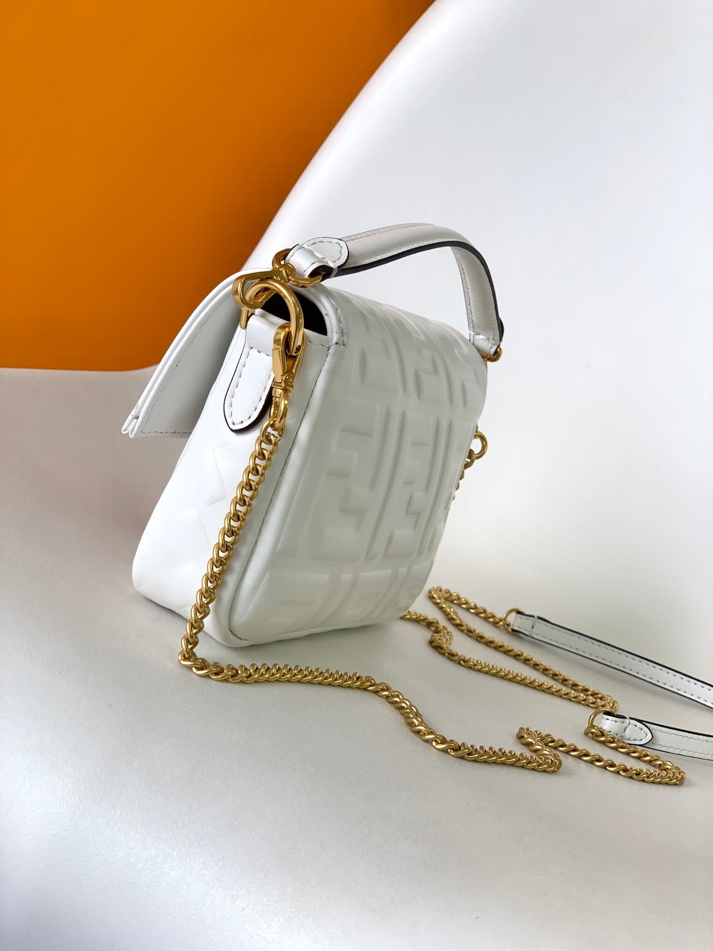 Fendi Mini Baguette 20 White Motif Calfskin Bag - Image 3
