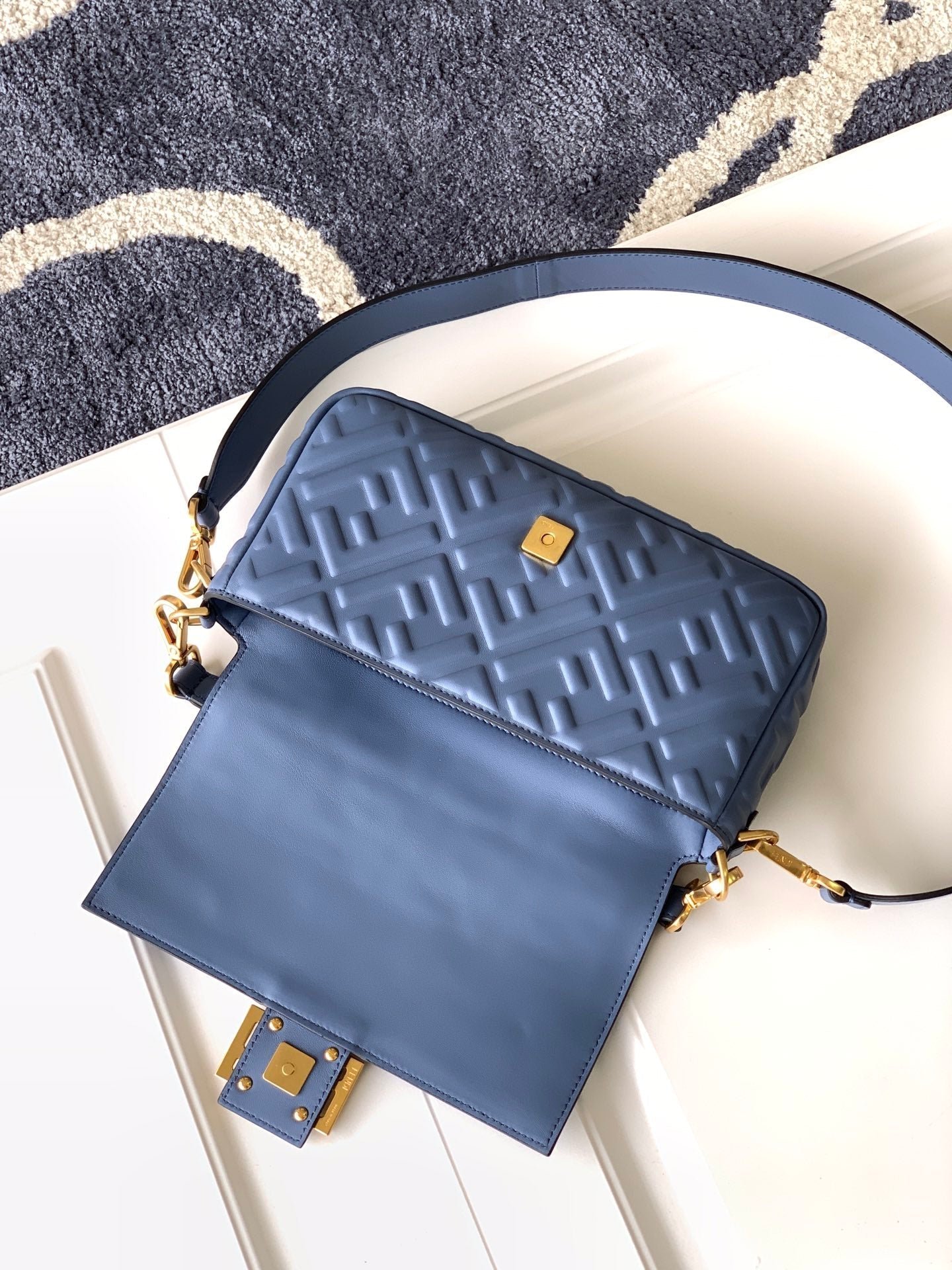 Alternative view of Fendi Baguette 27 Blue FF Motif Leather