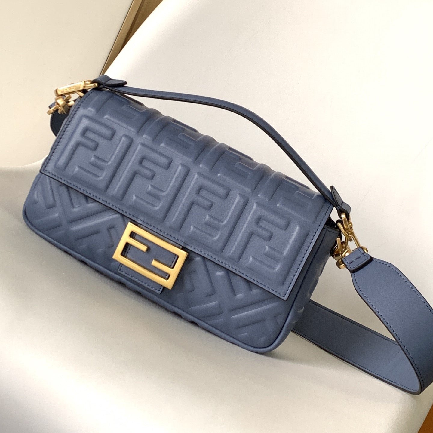 Fendi Baguette 27 Blue FF Motif Leather