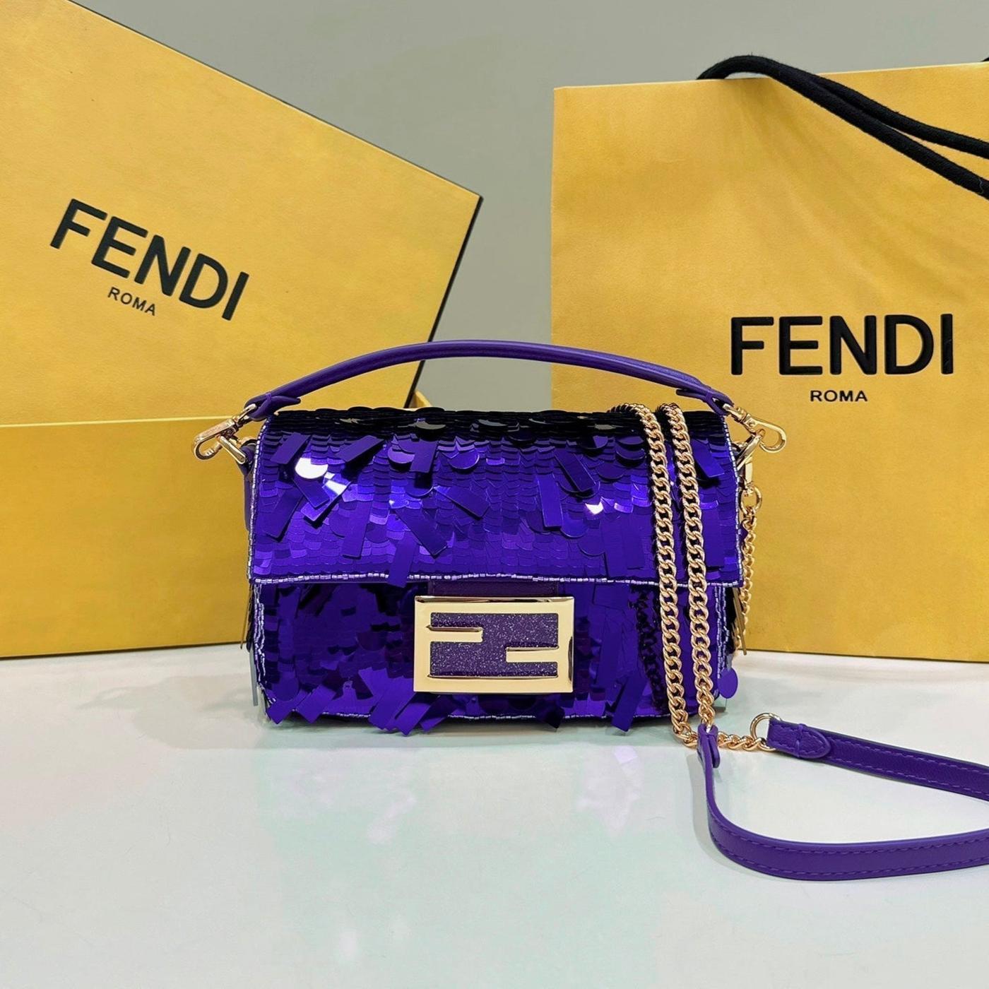 Fendi Baguette Mini 19 Grape Jelly Sequins Gold