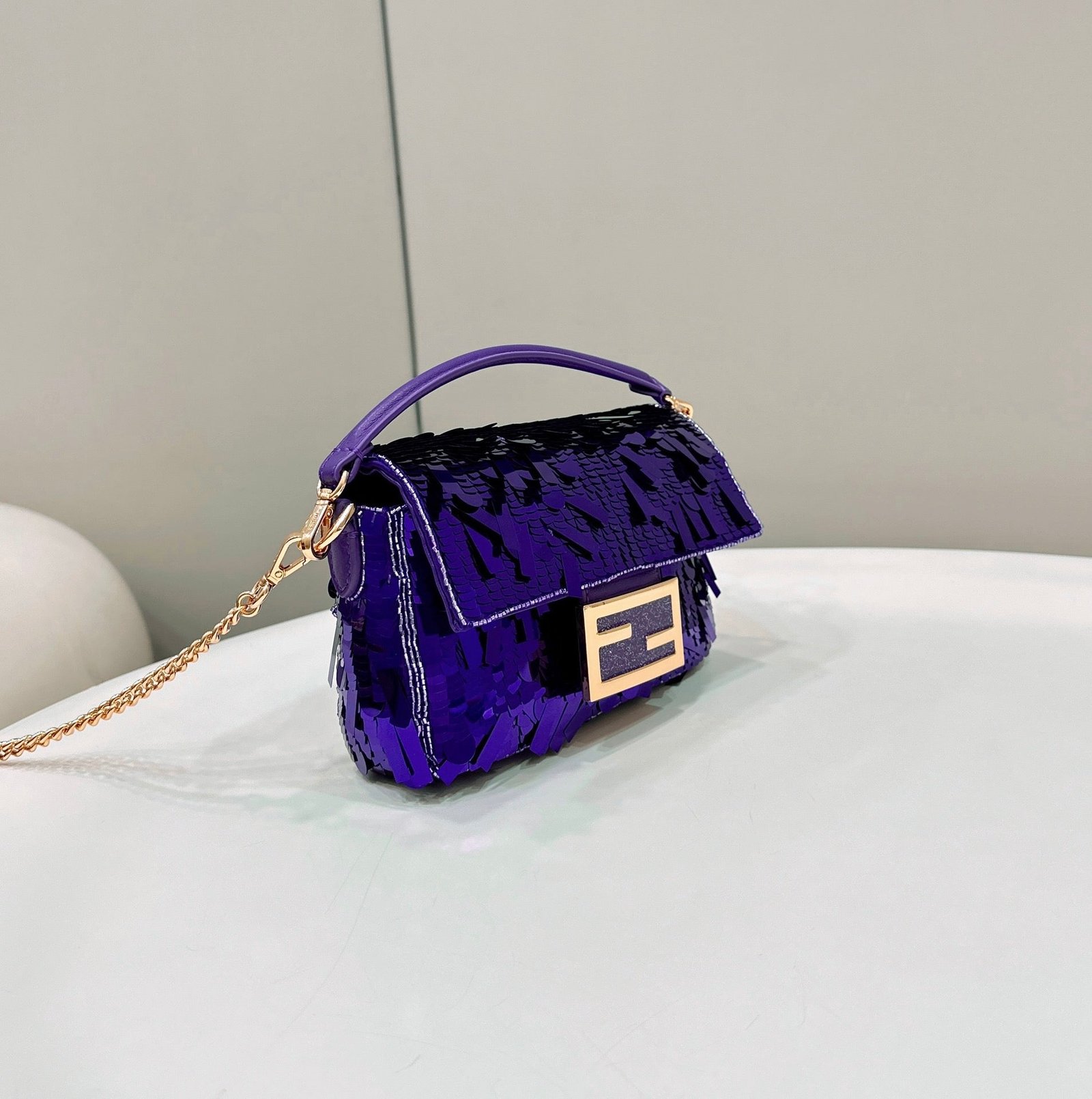 Fendi Baguette Mini 19 Grape Jelly Sequins Gold - Image 3