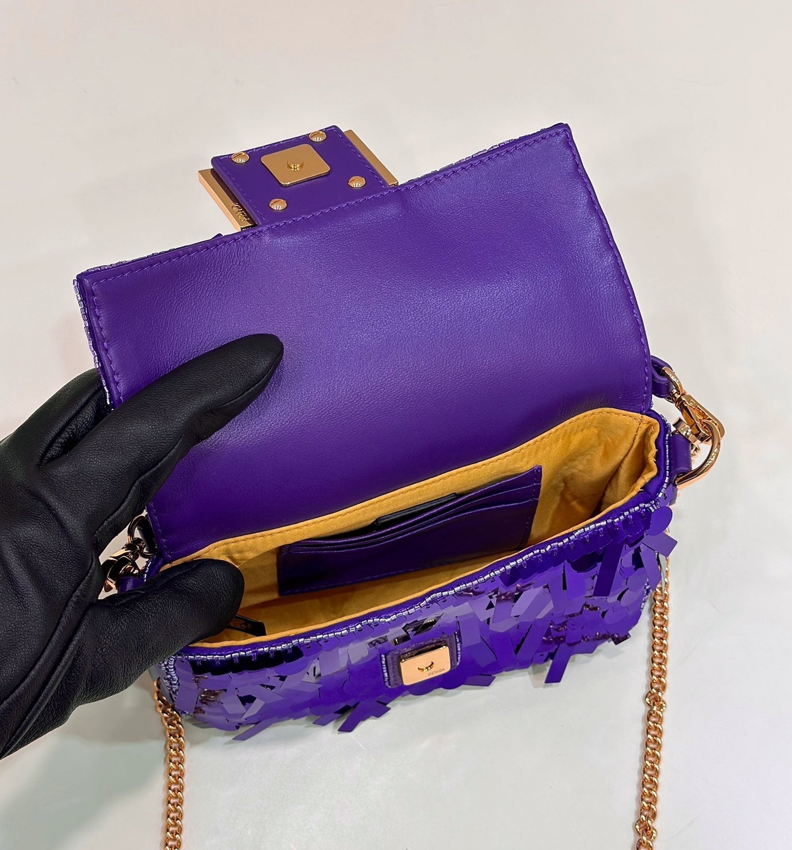 Fendi Baguette Mini 19 Grape Jelly Sequins Gold - Image 6