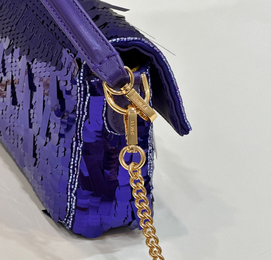 Fendi Baguette Mini 19 Grape Jelly Sequins Gold - Image 5