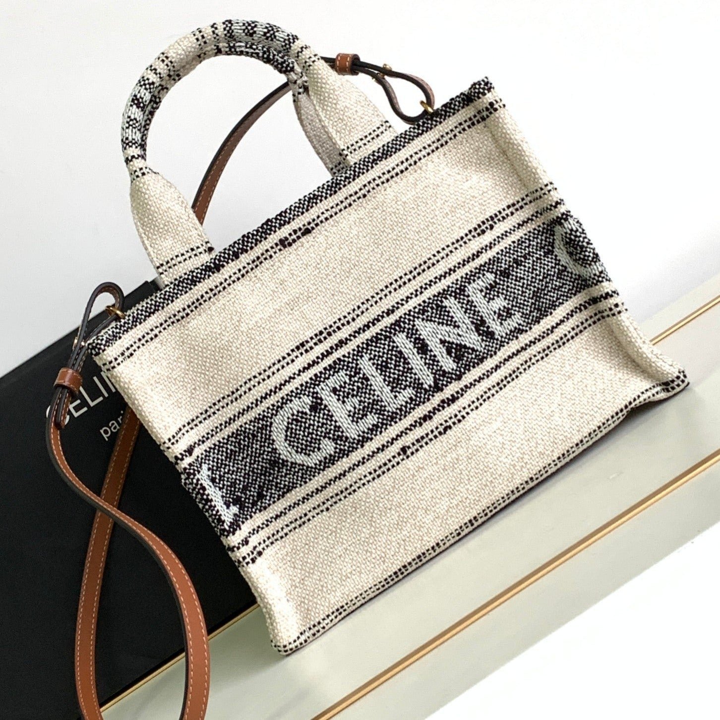 Celine Thais 26 Cream Stripe Tote