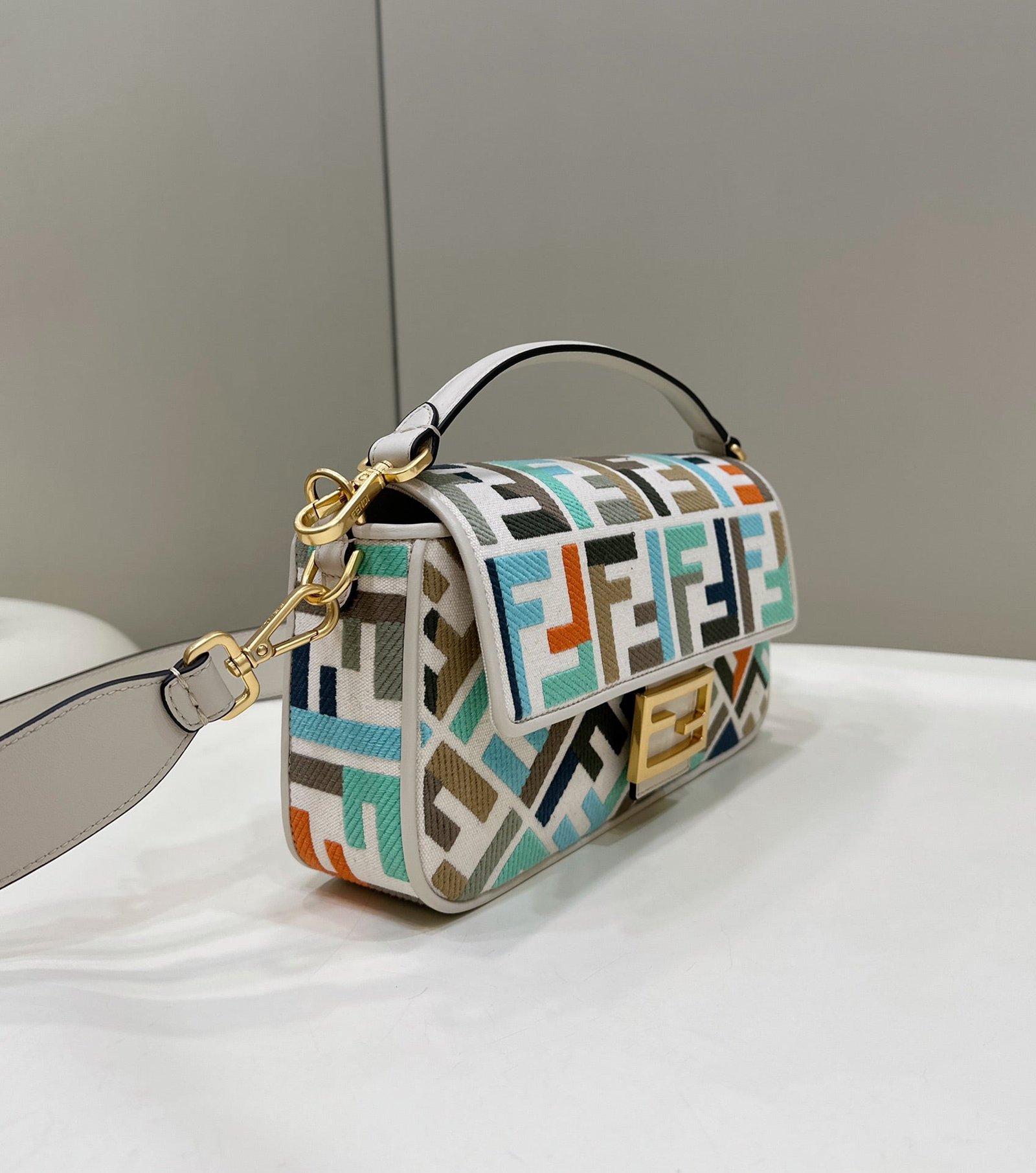 Alternative view of Fendi Baguette 27 White Strap Embroidery Canvas