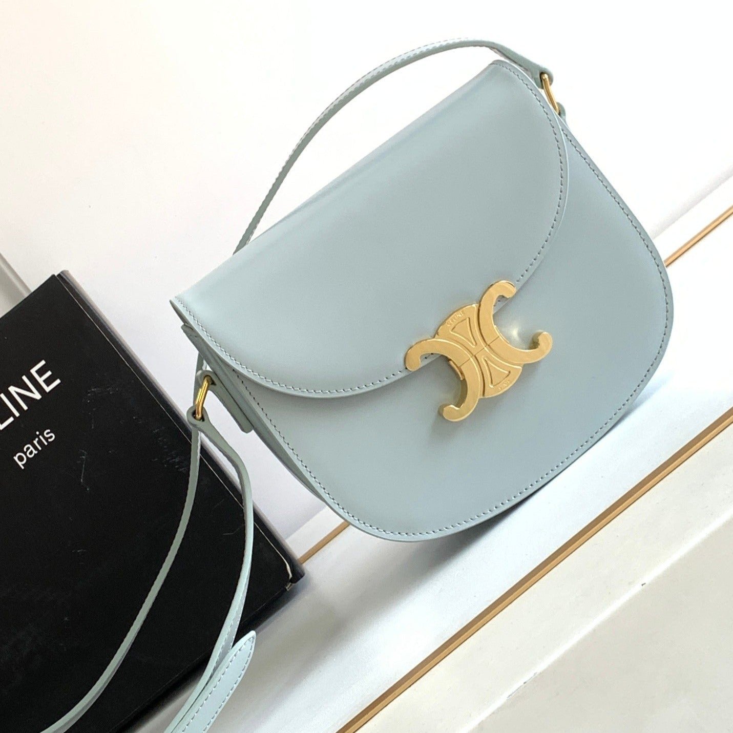 Celine Besace Mini Light Blue Saddle Bag