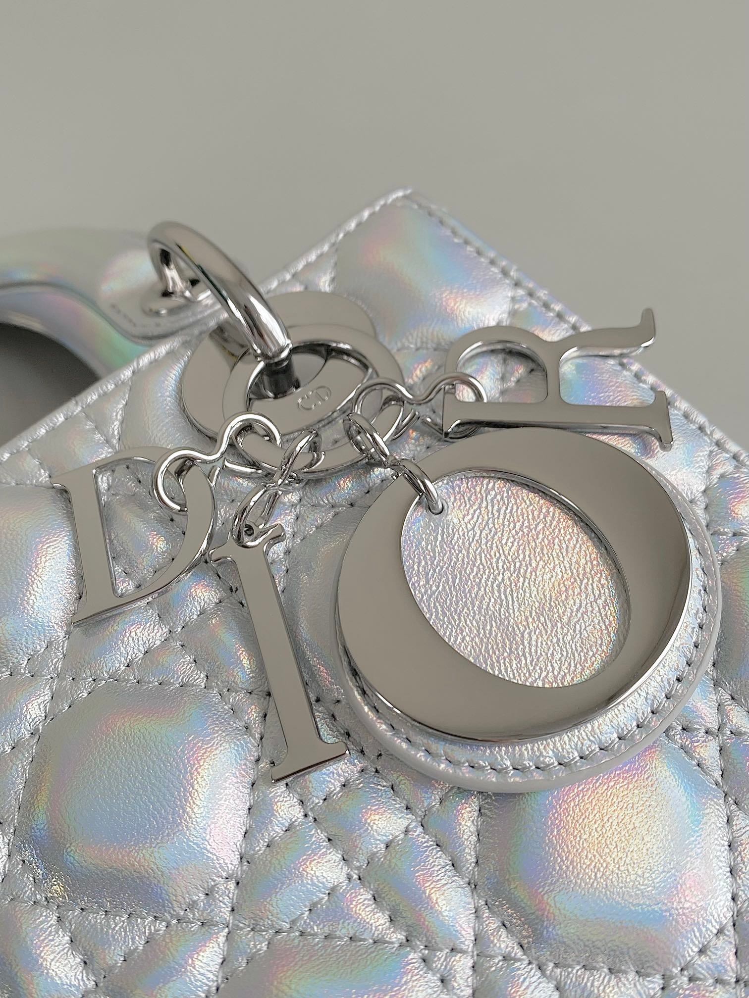 Dior Lady Silver Metallic Quilted Bag - Image 3