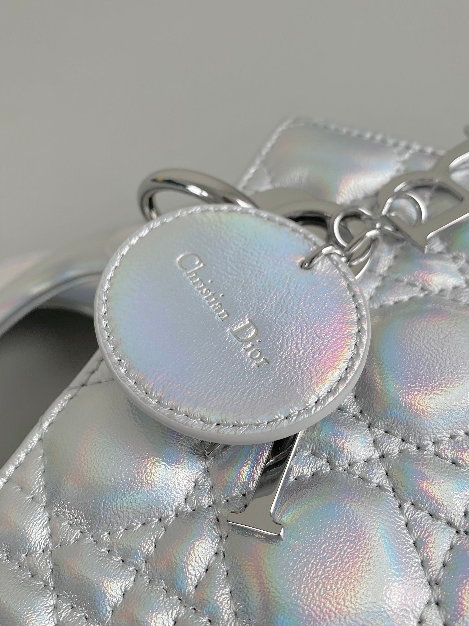 Dior Lady Silver Metallic Quilted Bag - Image 4