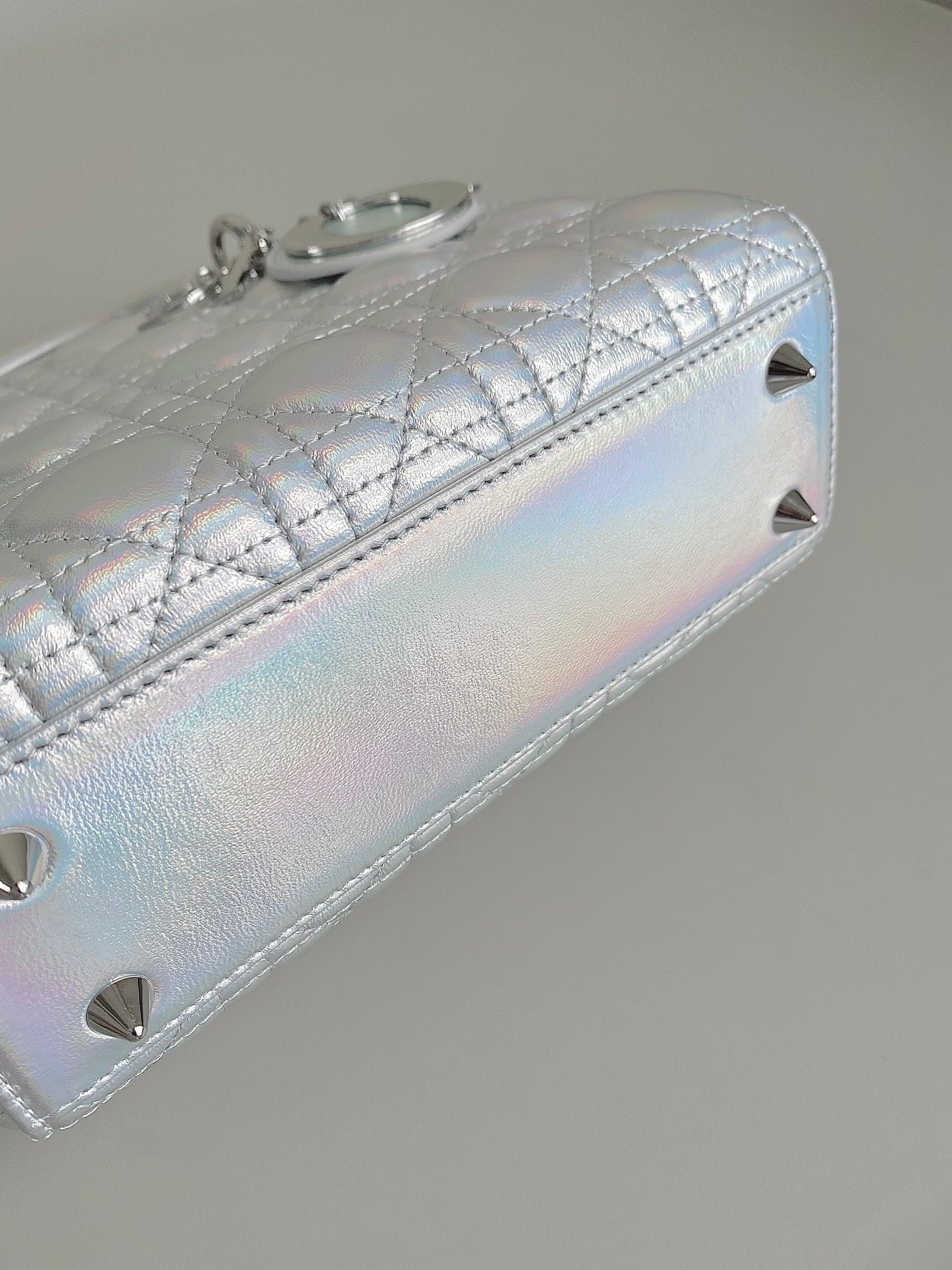 Dior Lady Silver Metallic Quilted Bag - Image 5