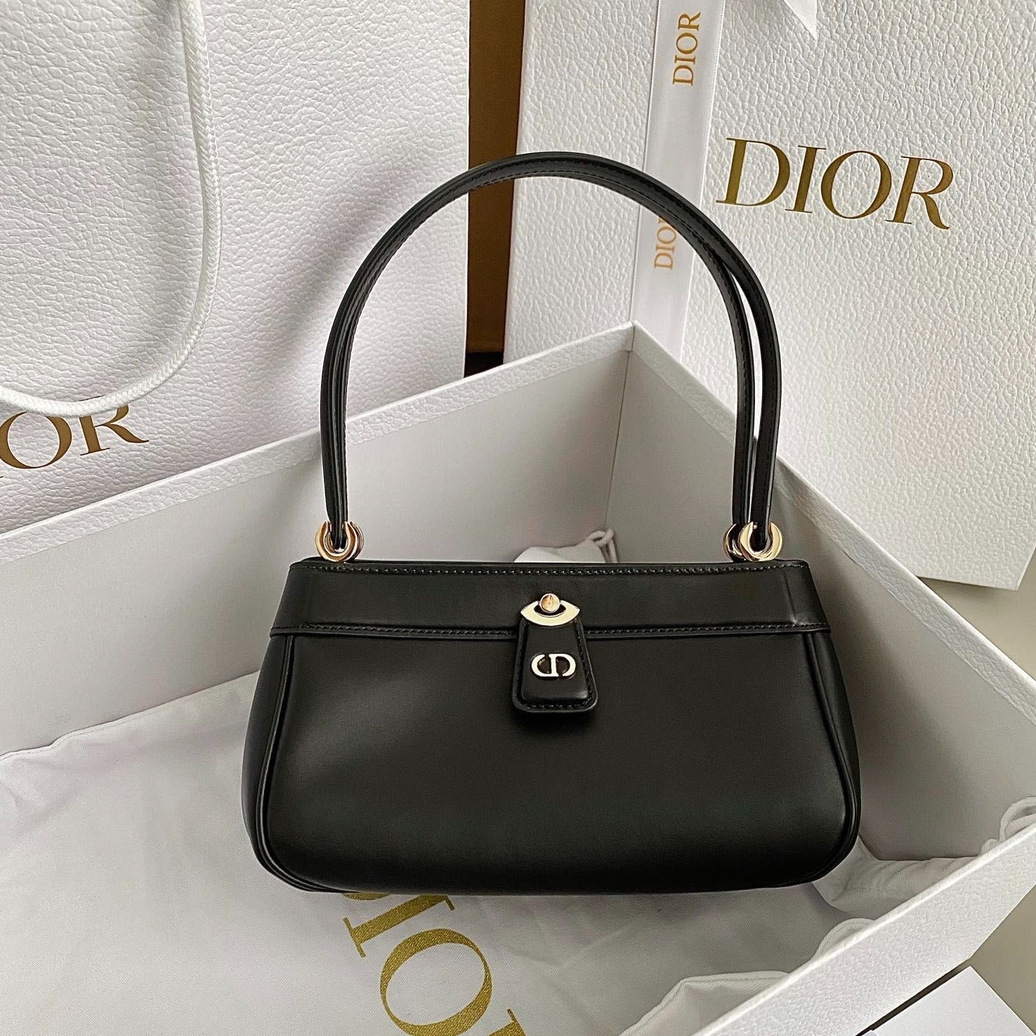 Dior Medium 22 Key Calfskin Handbag Black