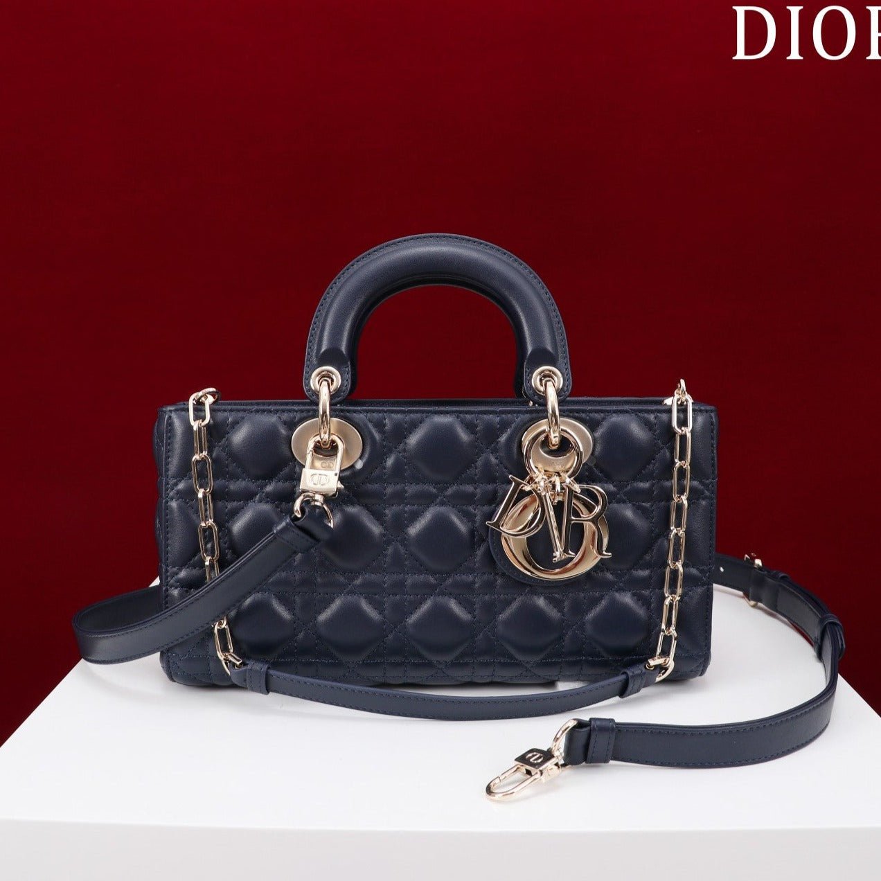 Dior Lady D-Joy 26 Dark Blue Lambskin Shoulder Bag