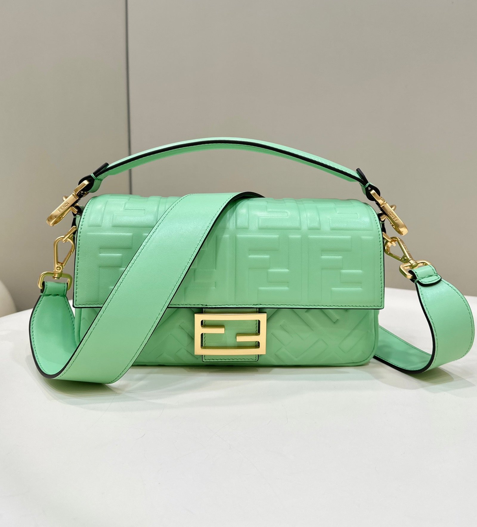 Fendi Baguette 27 Green Lambskin Bag