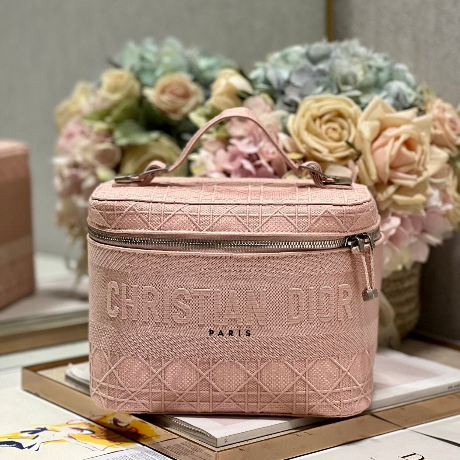 Dior Travel 25 Dove Gray Quilted Vanity Bag