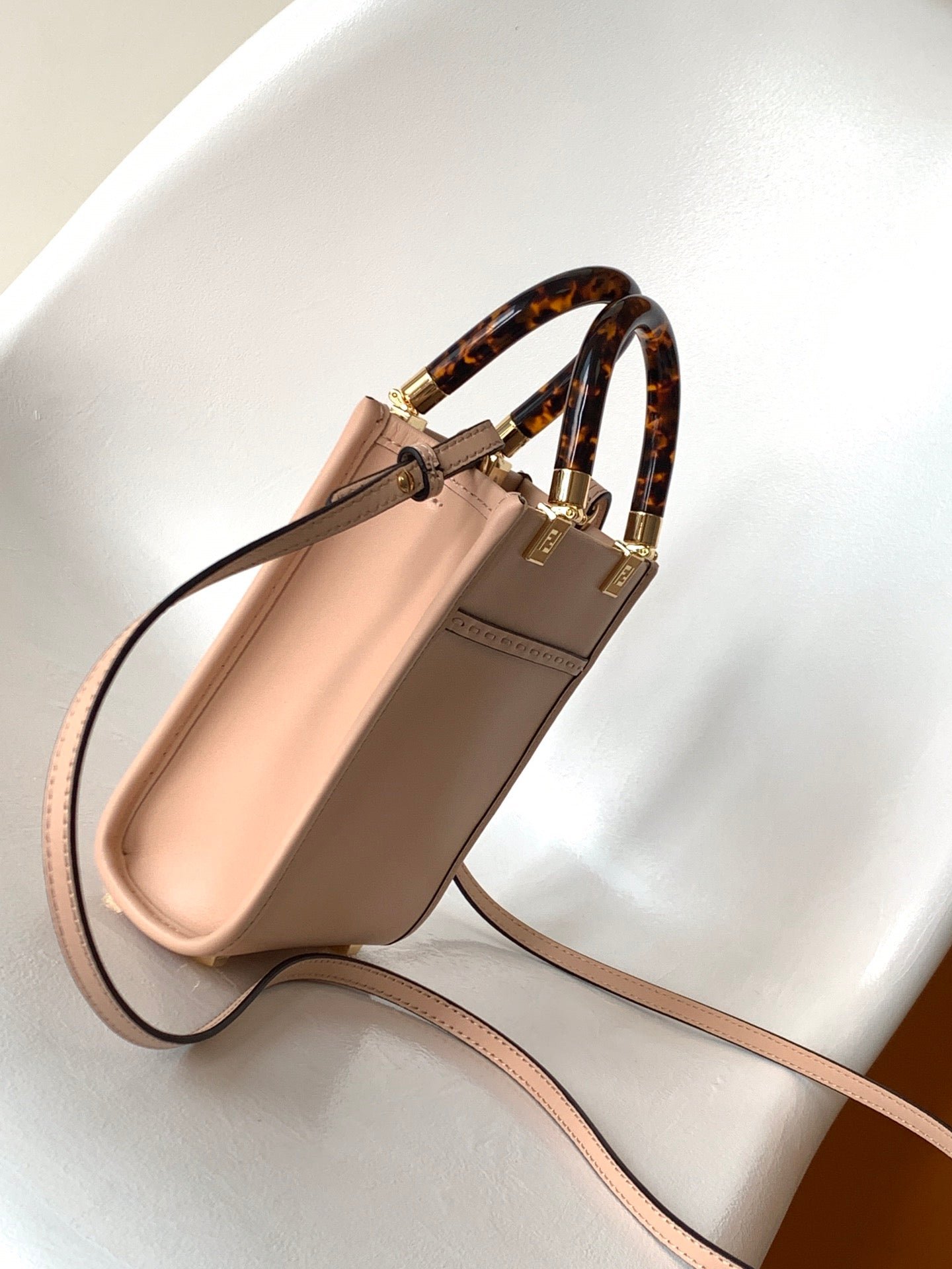 Fendi Mini Sunshine Shopper 18 Peach Calfskin Bag - Image 3