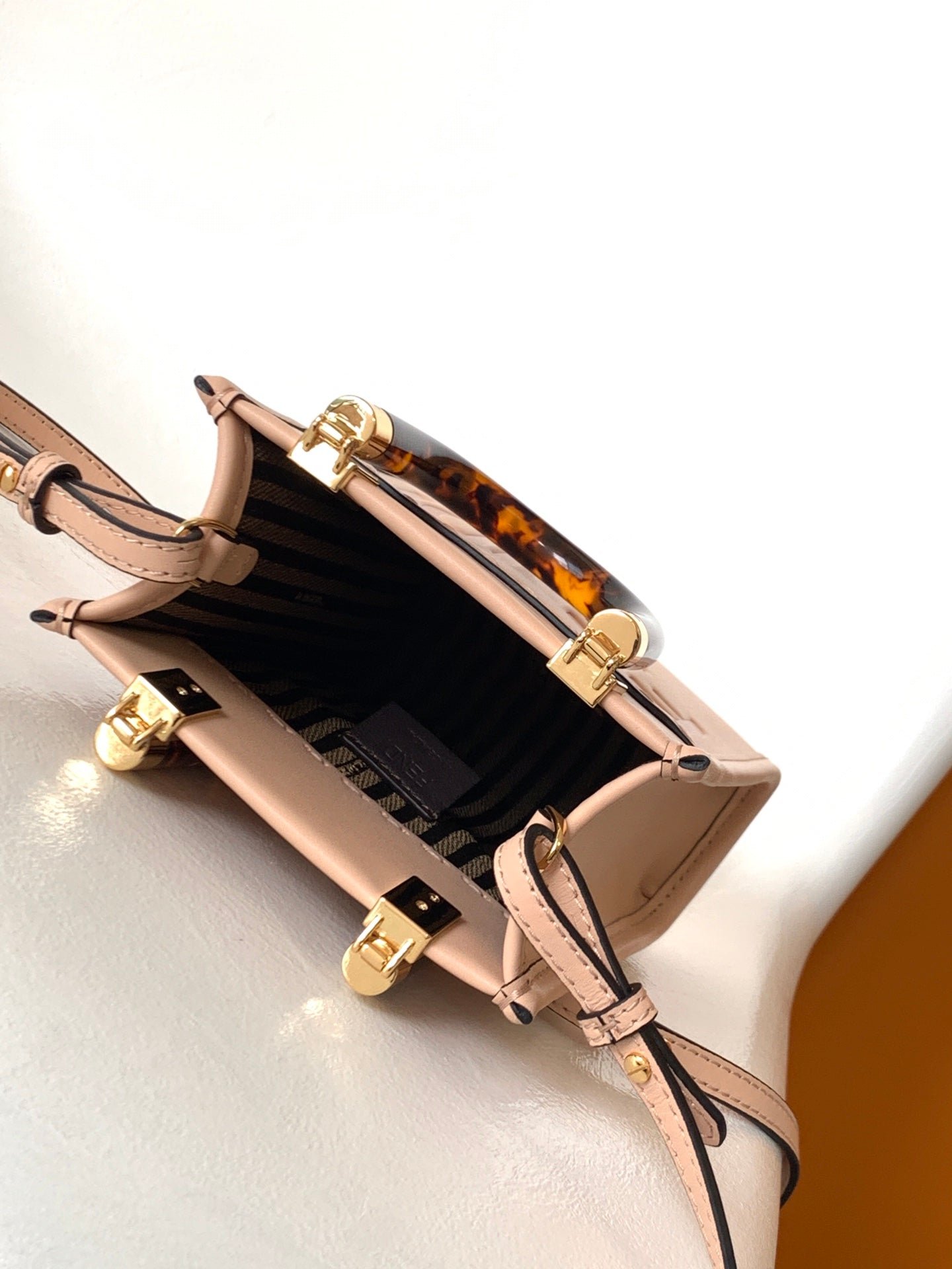 Fendi Mini Sunshine Shopper 18 Peach Calfskin Bag - Image 9