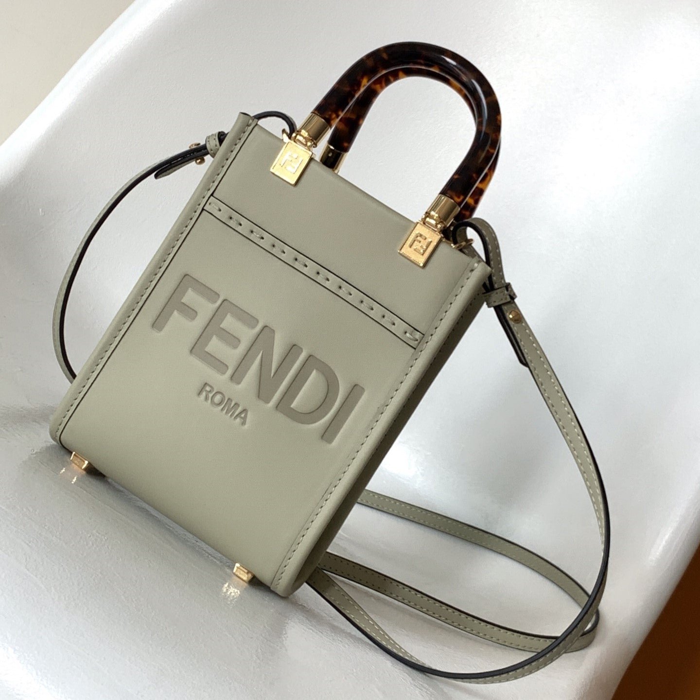 Fendi Mini Sunshine Shopper 18 Light Grey Calfskin