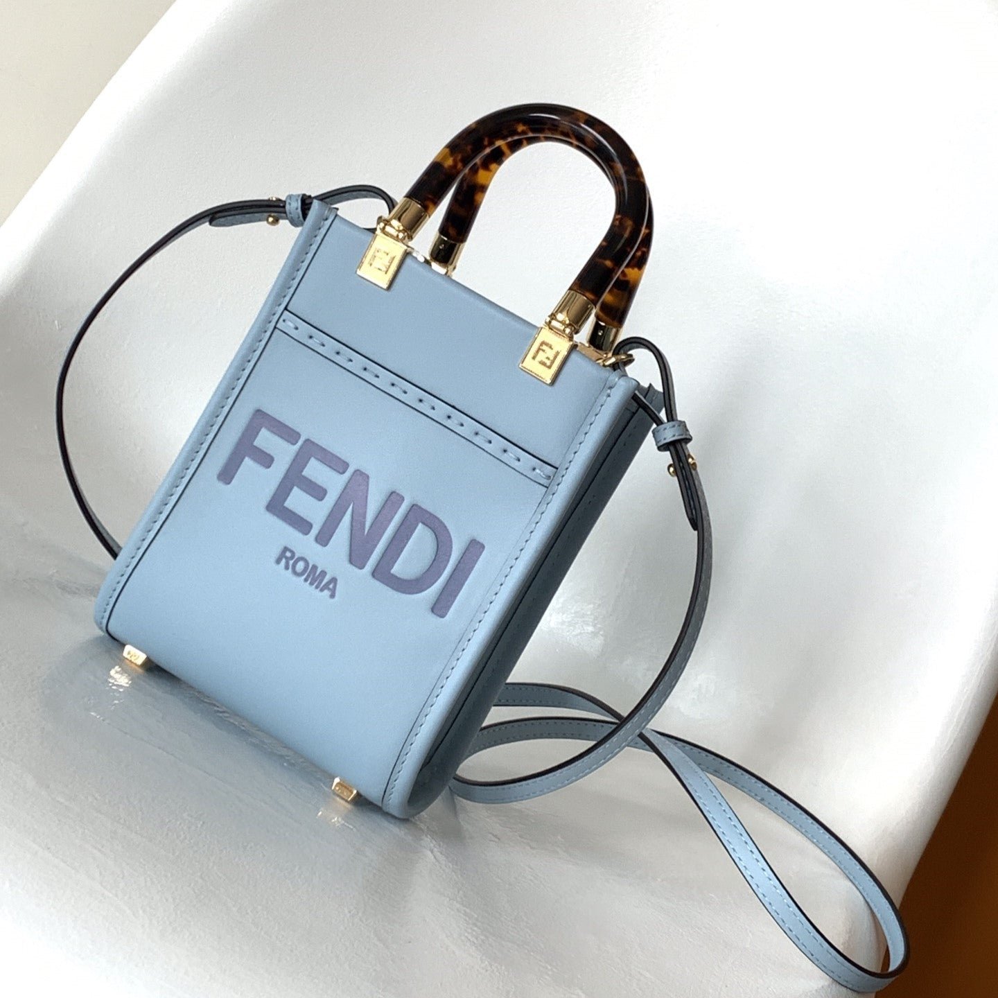 Fendi Mini Sunshine Shopper 18 Blue Calfskin Bag