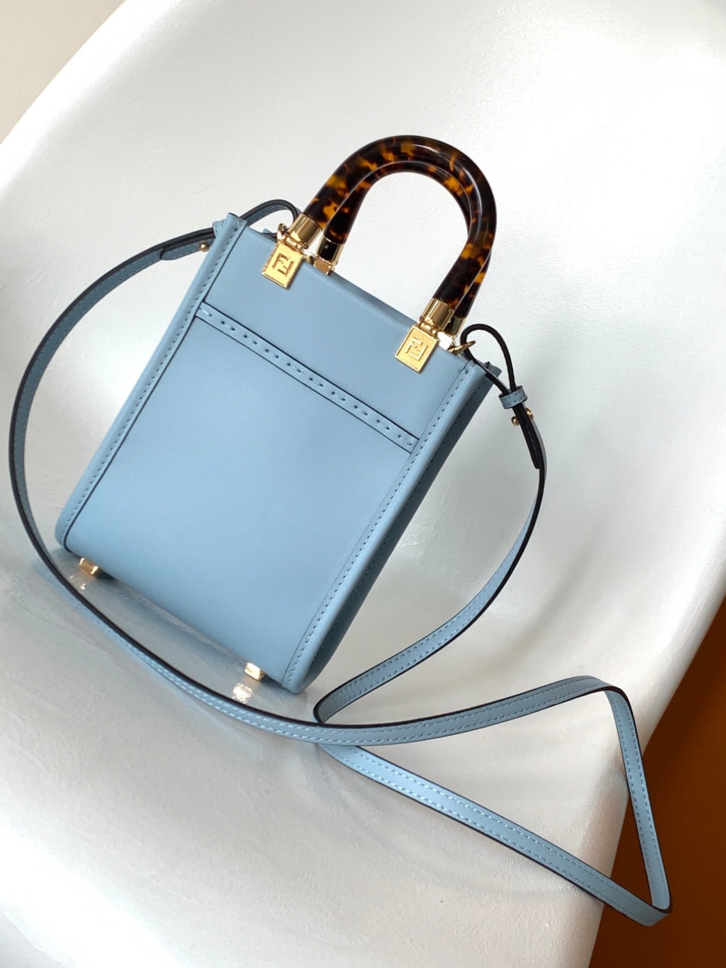 Alternative view of Fendi Mini Sunshine Shopper 18 Blue Calfskin Bag
