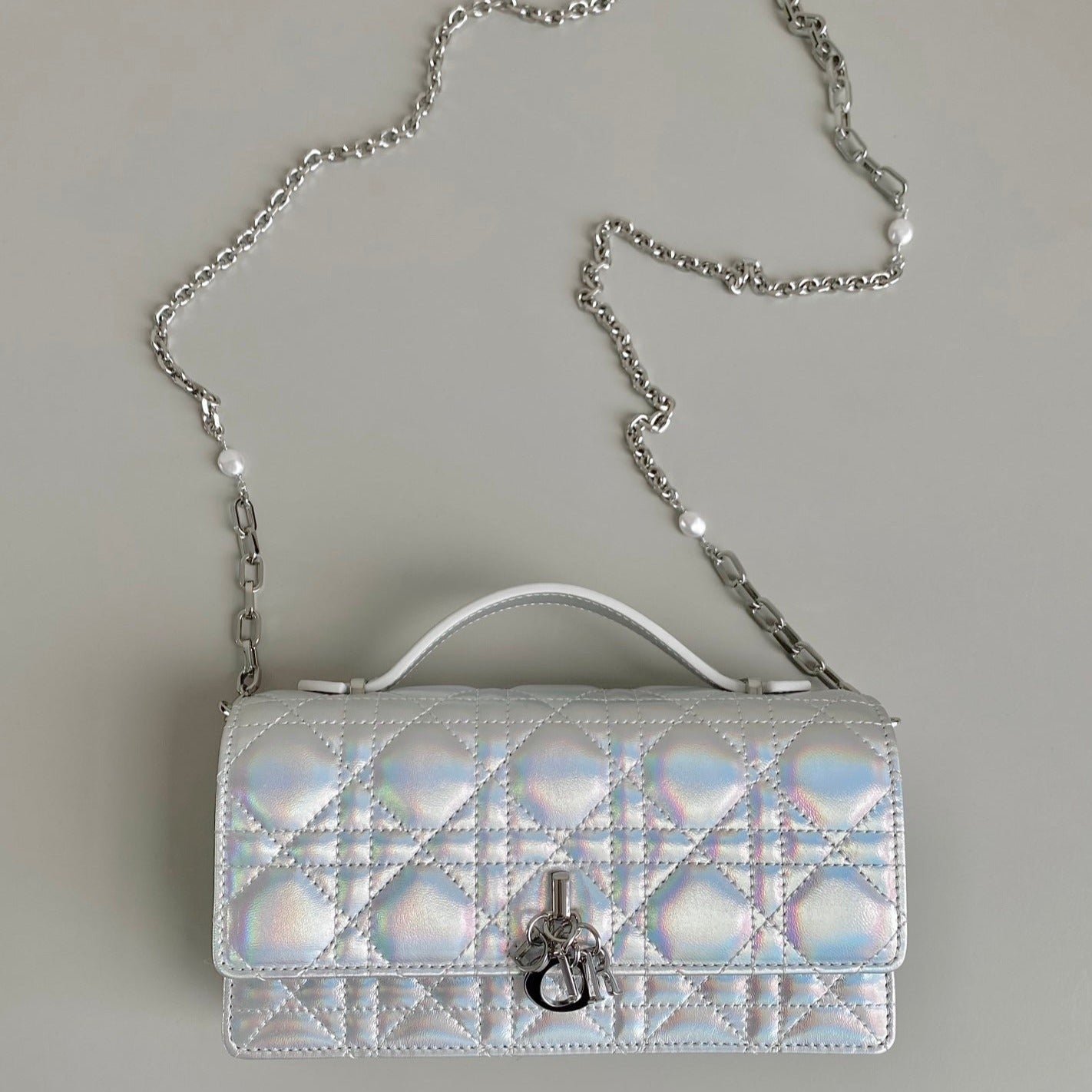 Dior Lady 21 Lambskin Chain Bag Silver