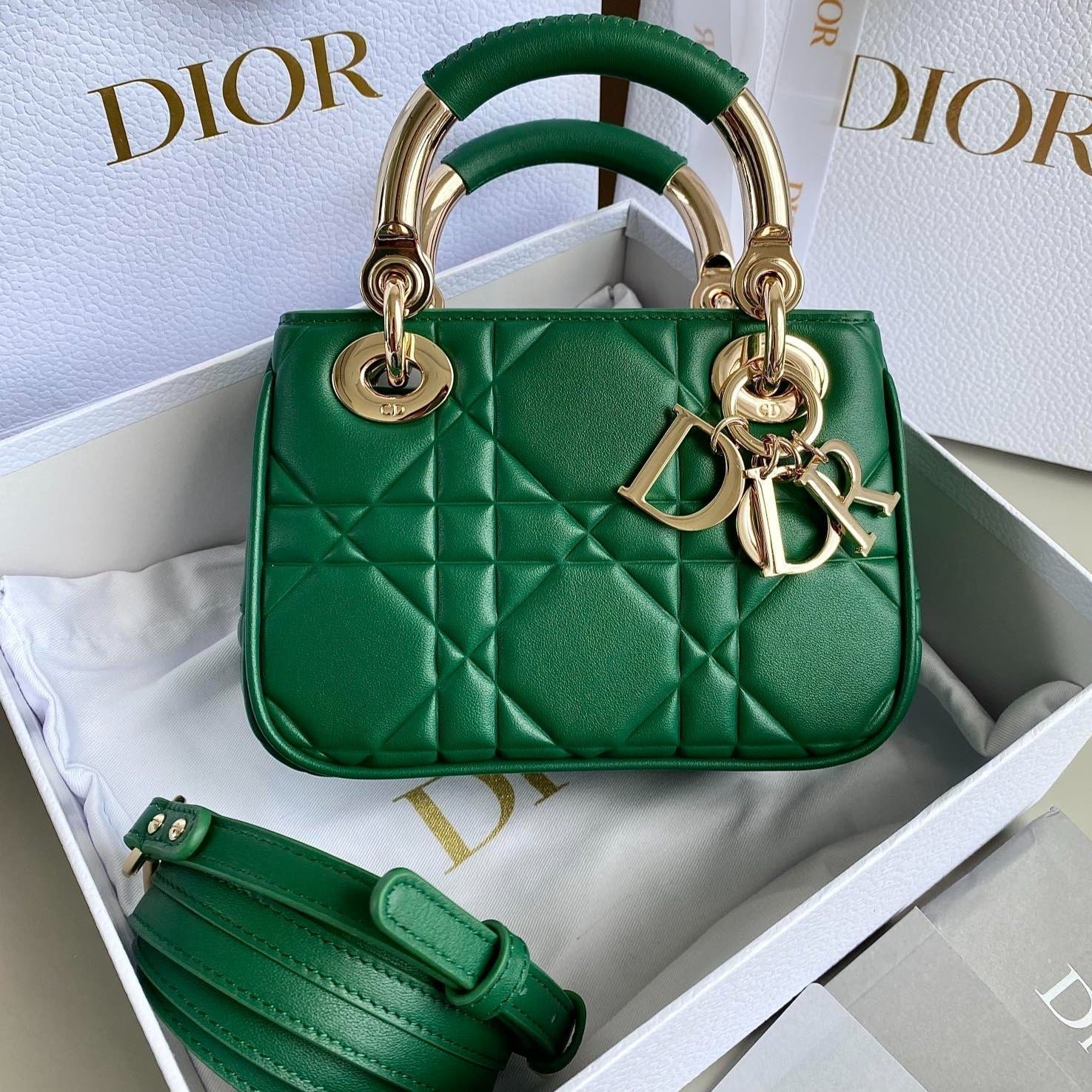 Dior Mini Lady 19 Lambskin Bag Forest Green