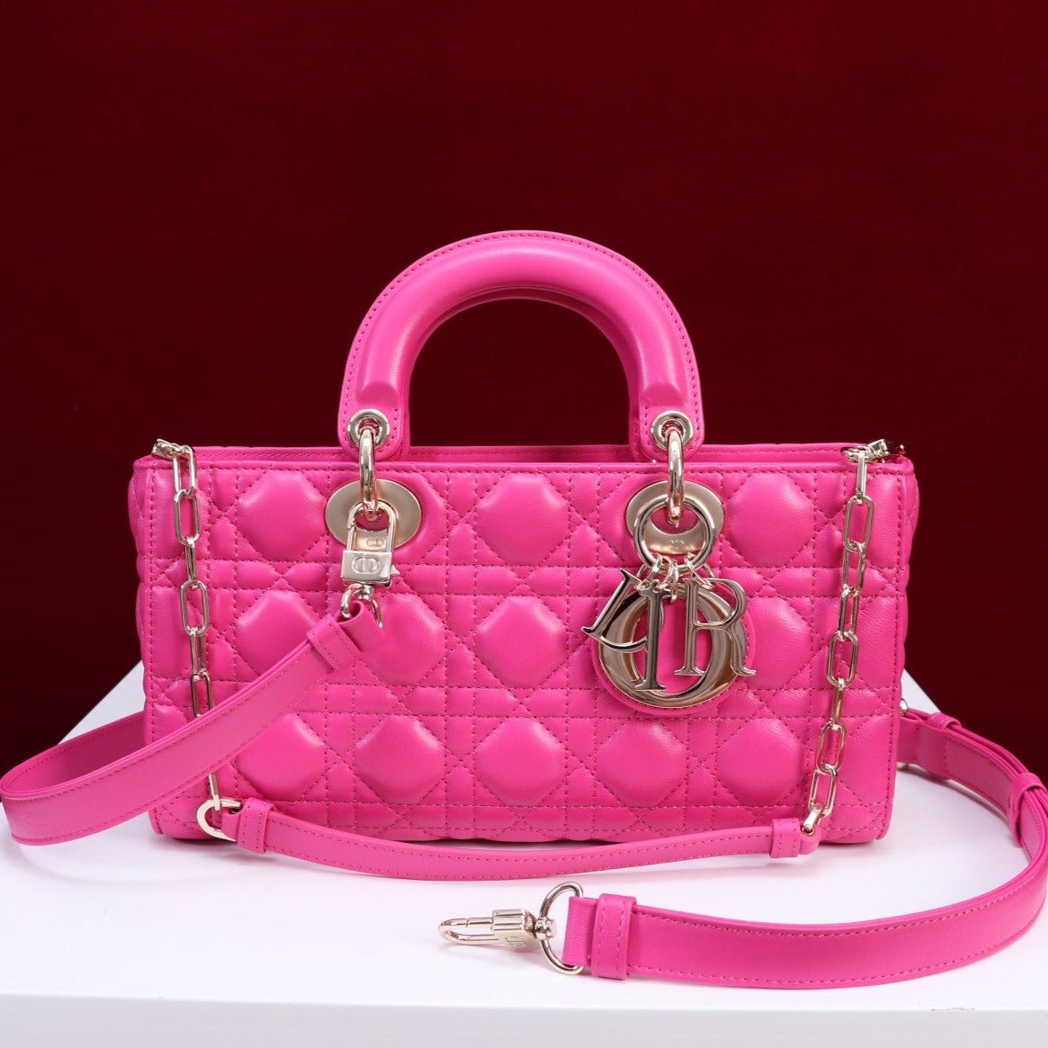 Dior Lady D-Joy 26 Hot Pink Lambskin Hand Tote