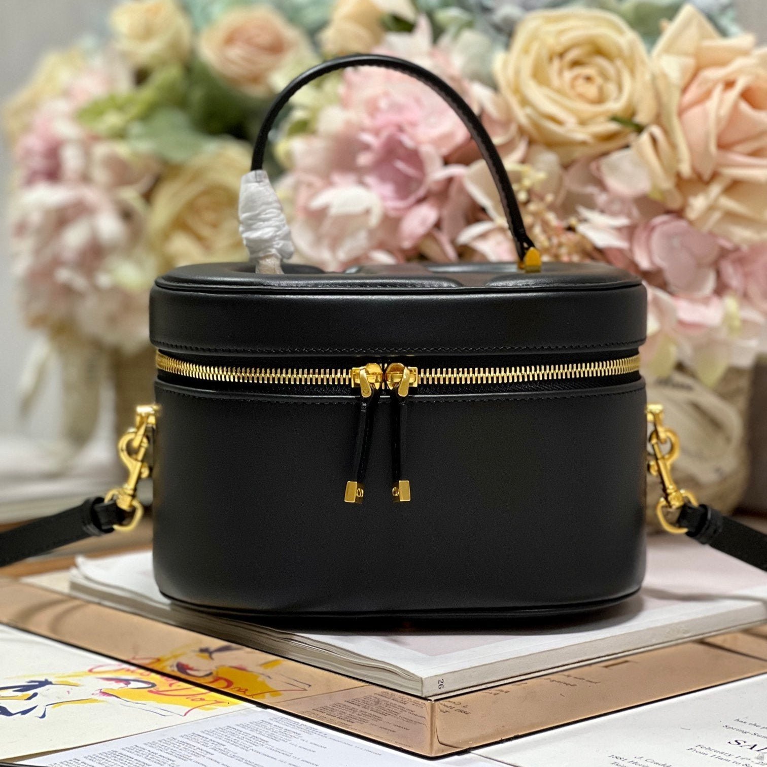 Dior Caro 20 Black Smooth Lambskin Vanity Bag